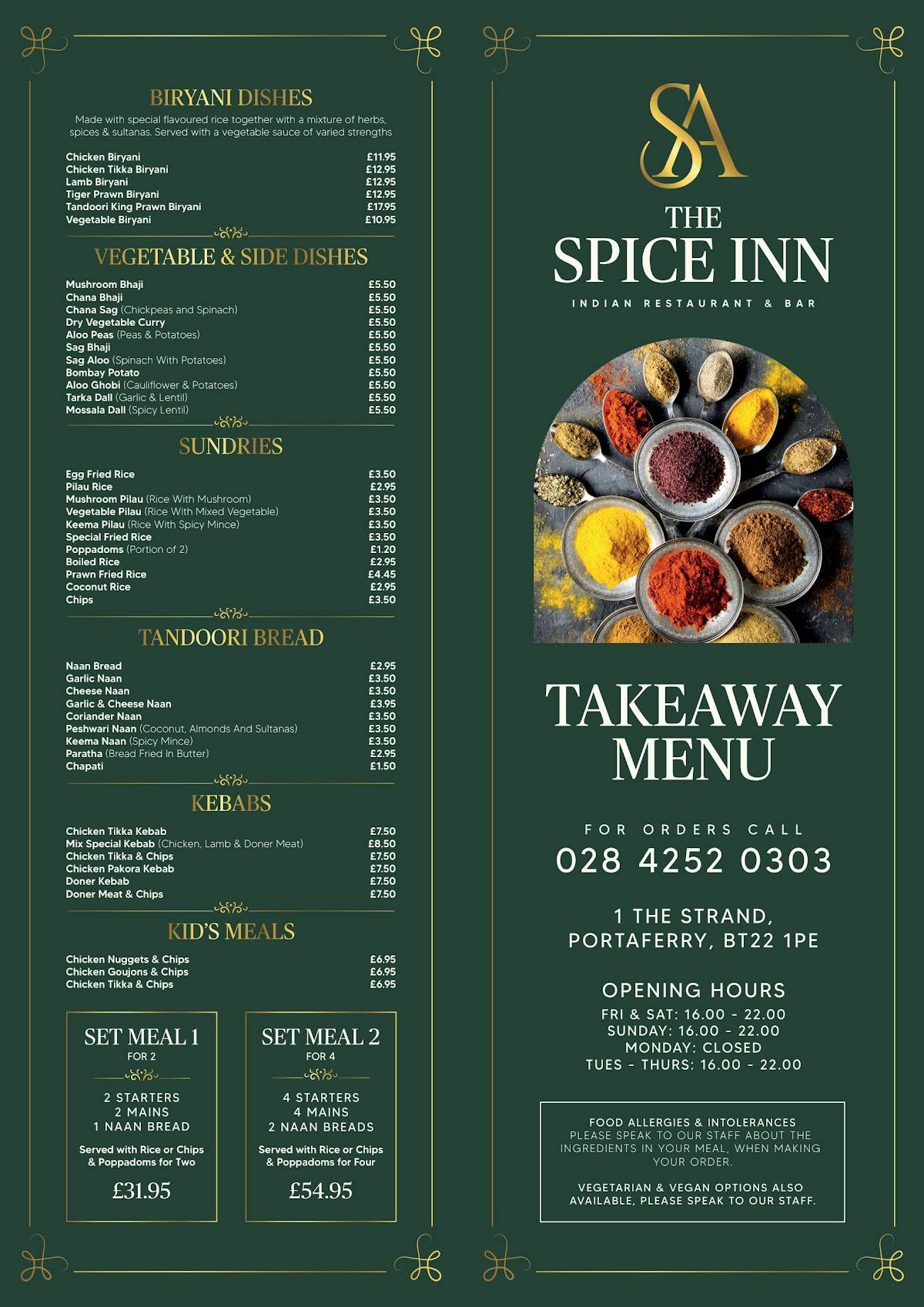 the spice inn portaferry меню