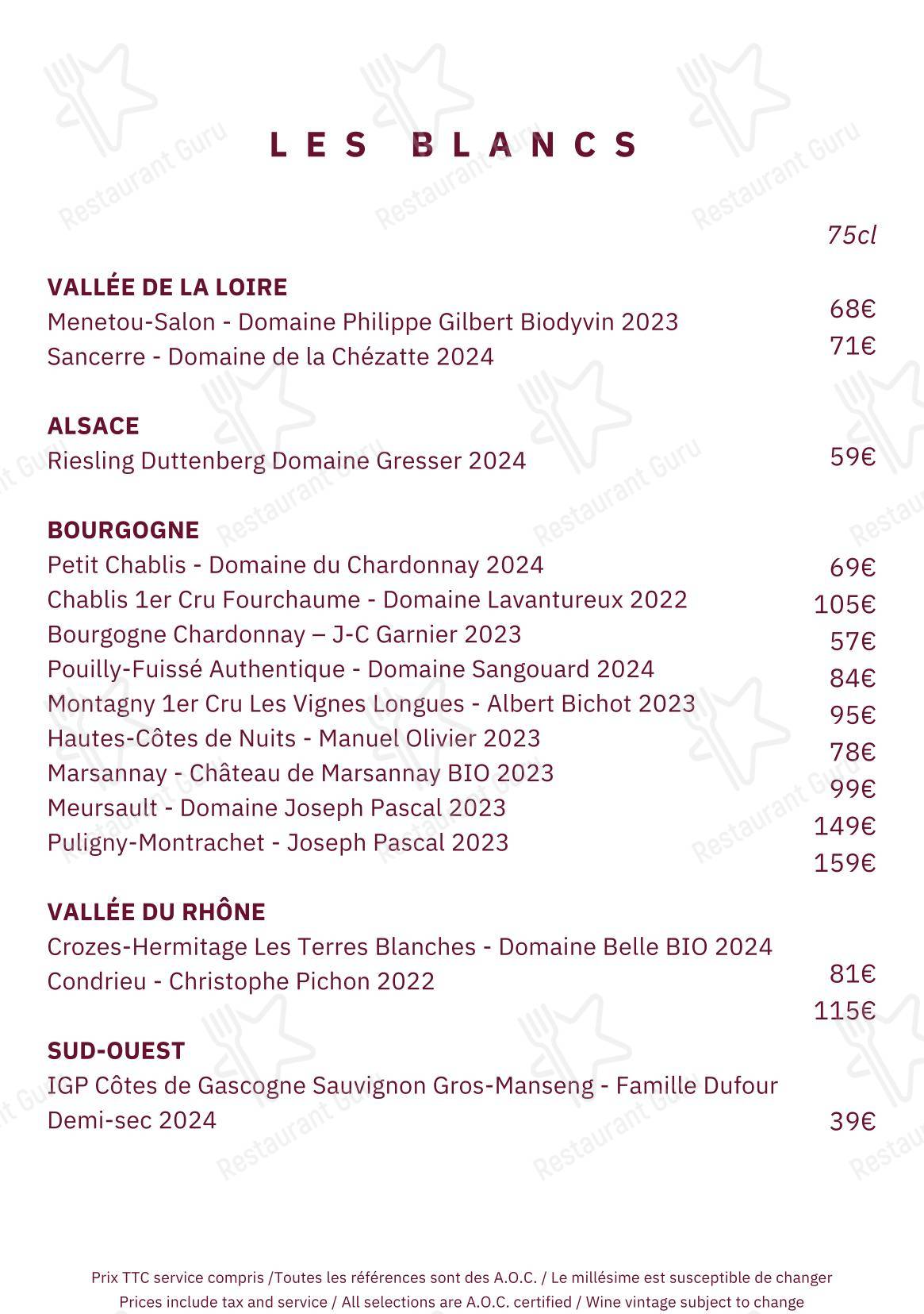 Wine Menu ресторана Annette