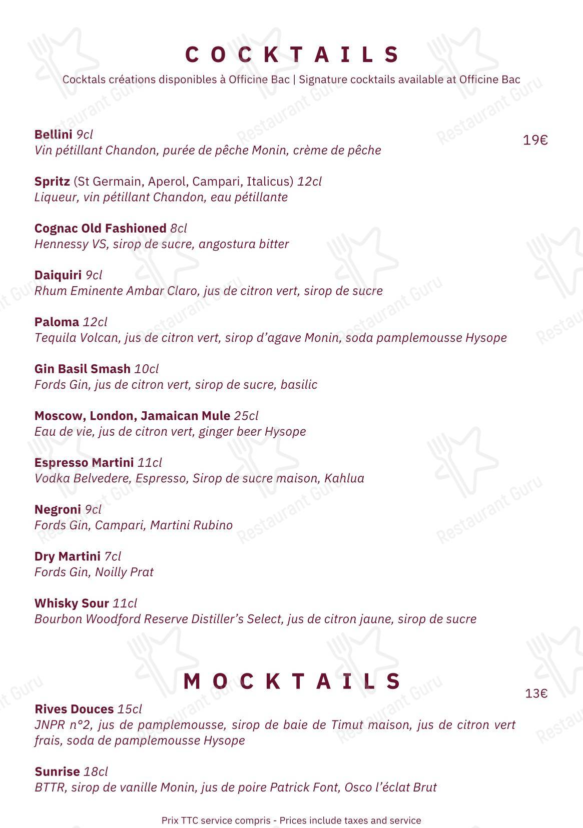 Takeaway Menu ресторана Annette