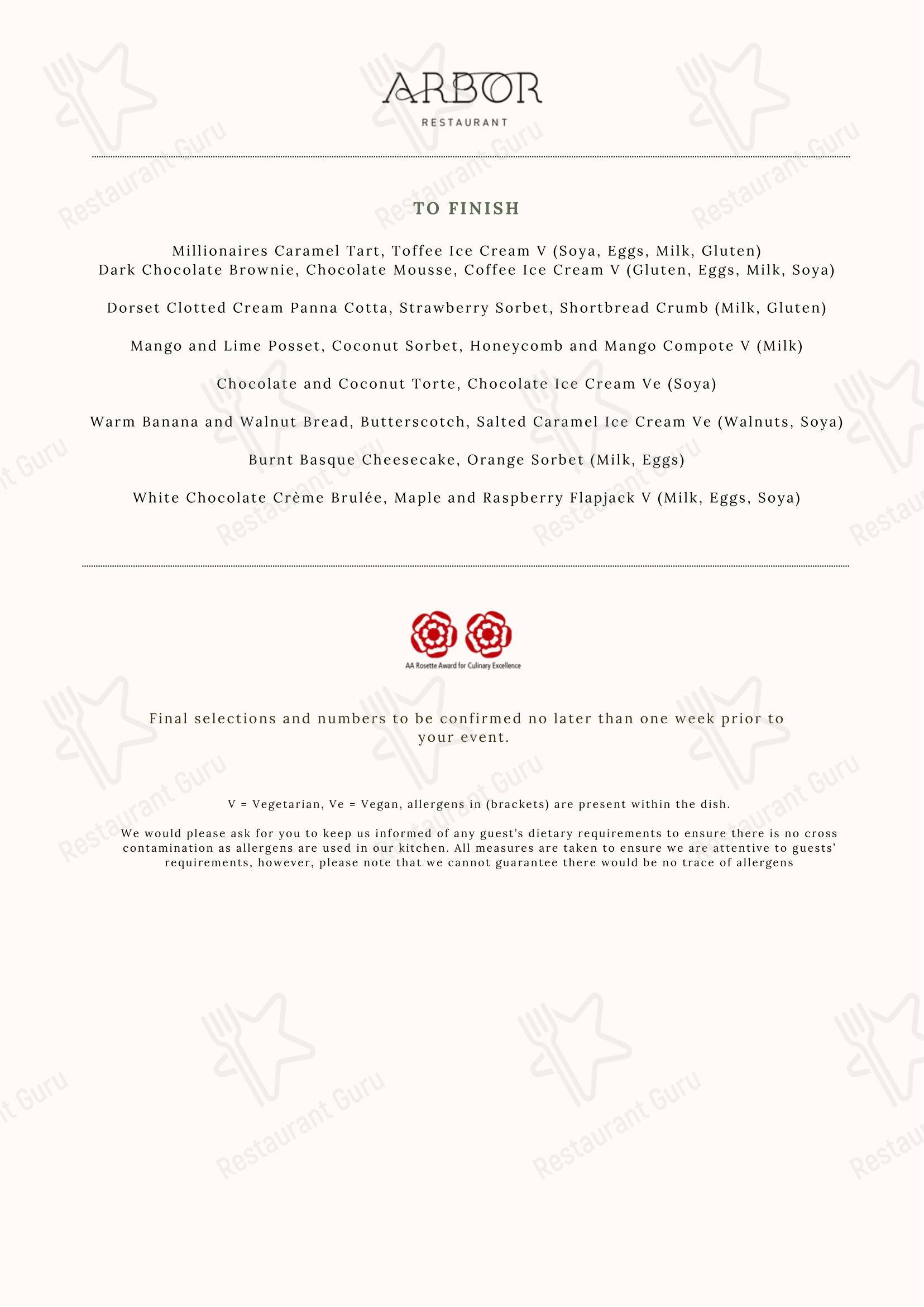 Меню паба и бара Arbor - At Home Catering Menu