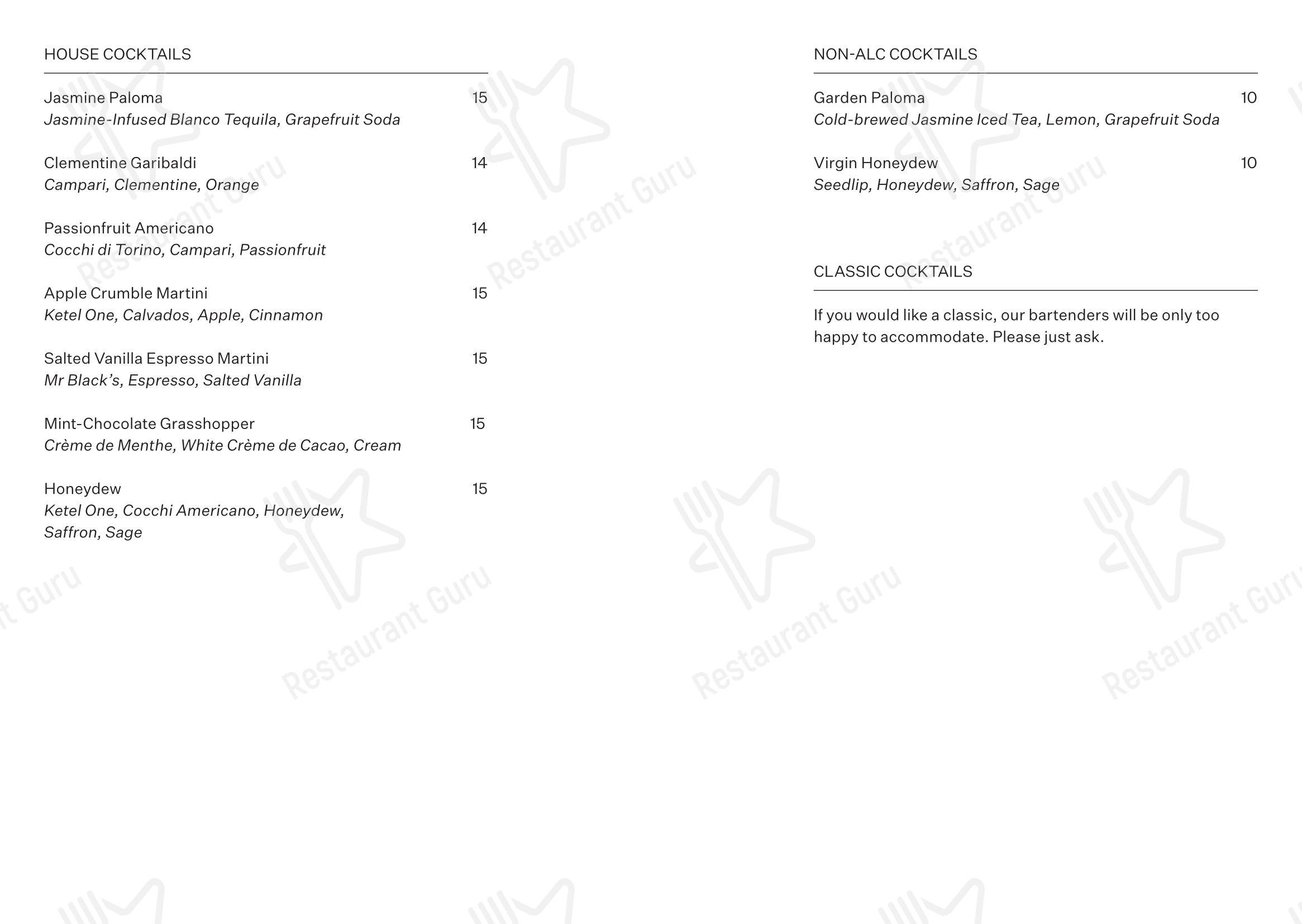 Lunch Menu ресторана Cafe Linea