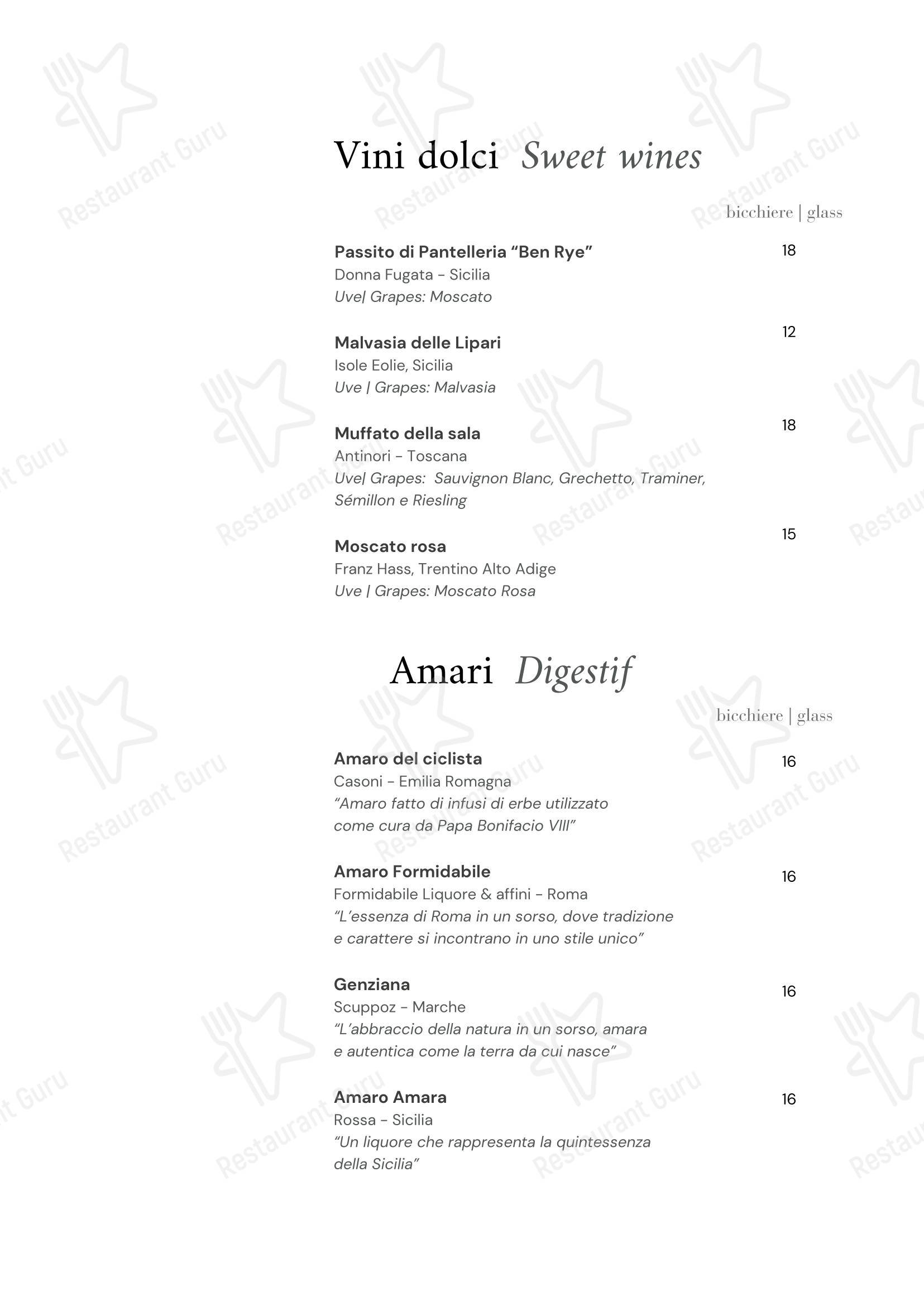 Wine Menu кафе Café Romano в Риме
