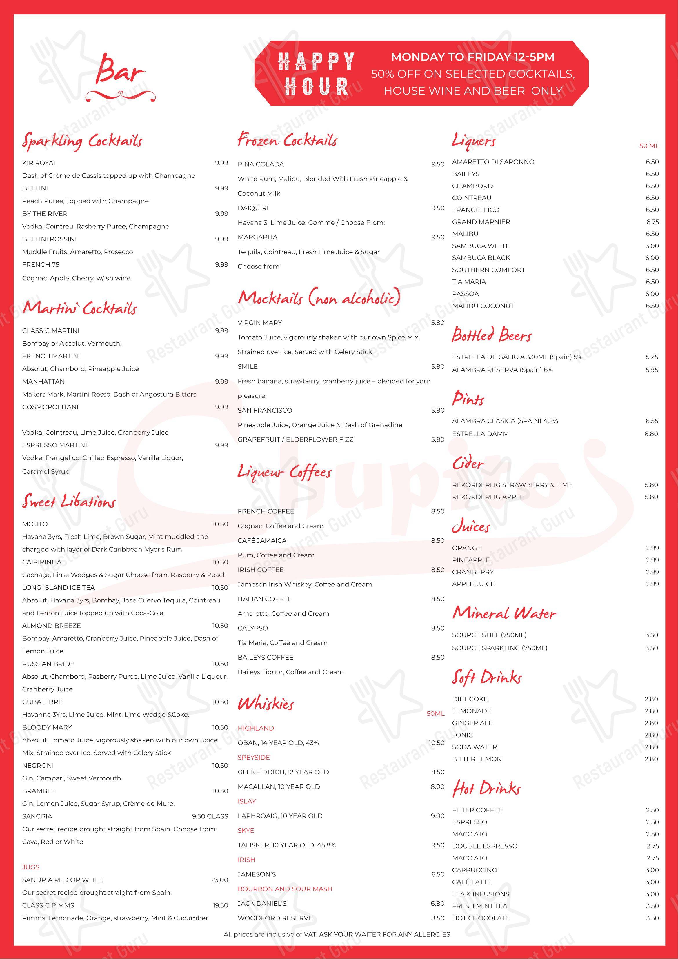 Меню паба и бара Chupitos tapas restaurant and Bar - Крафт меню