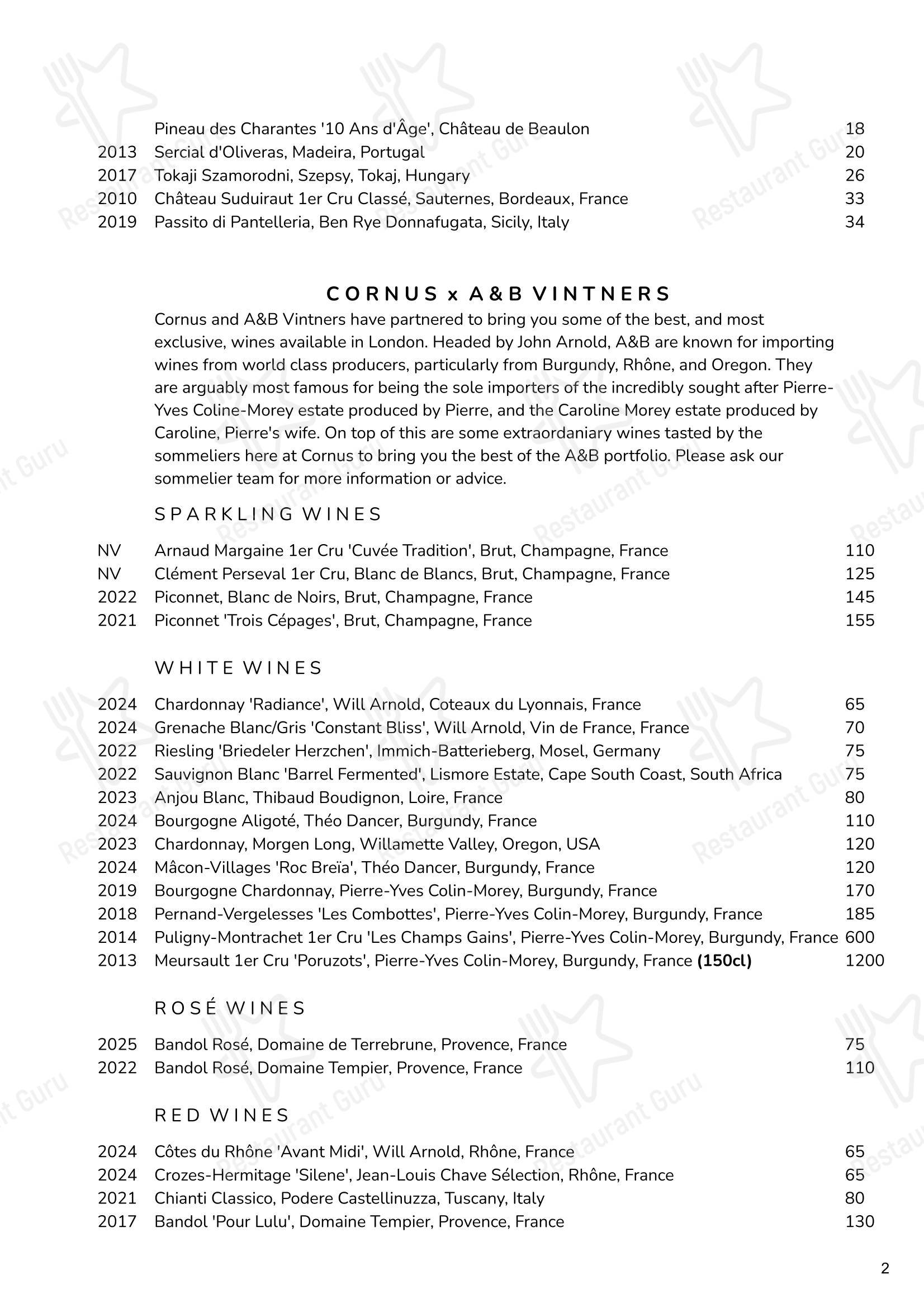 Restaurant Menu ресторана Cornus