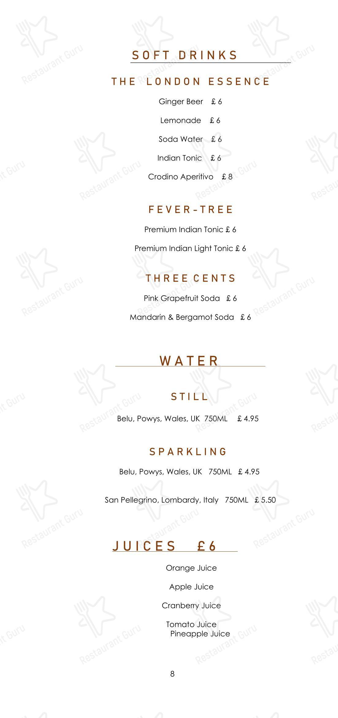 Dinner Menu ресторана Cornus