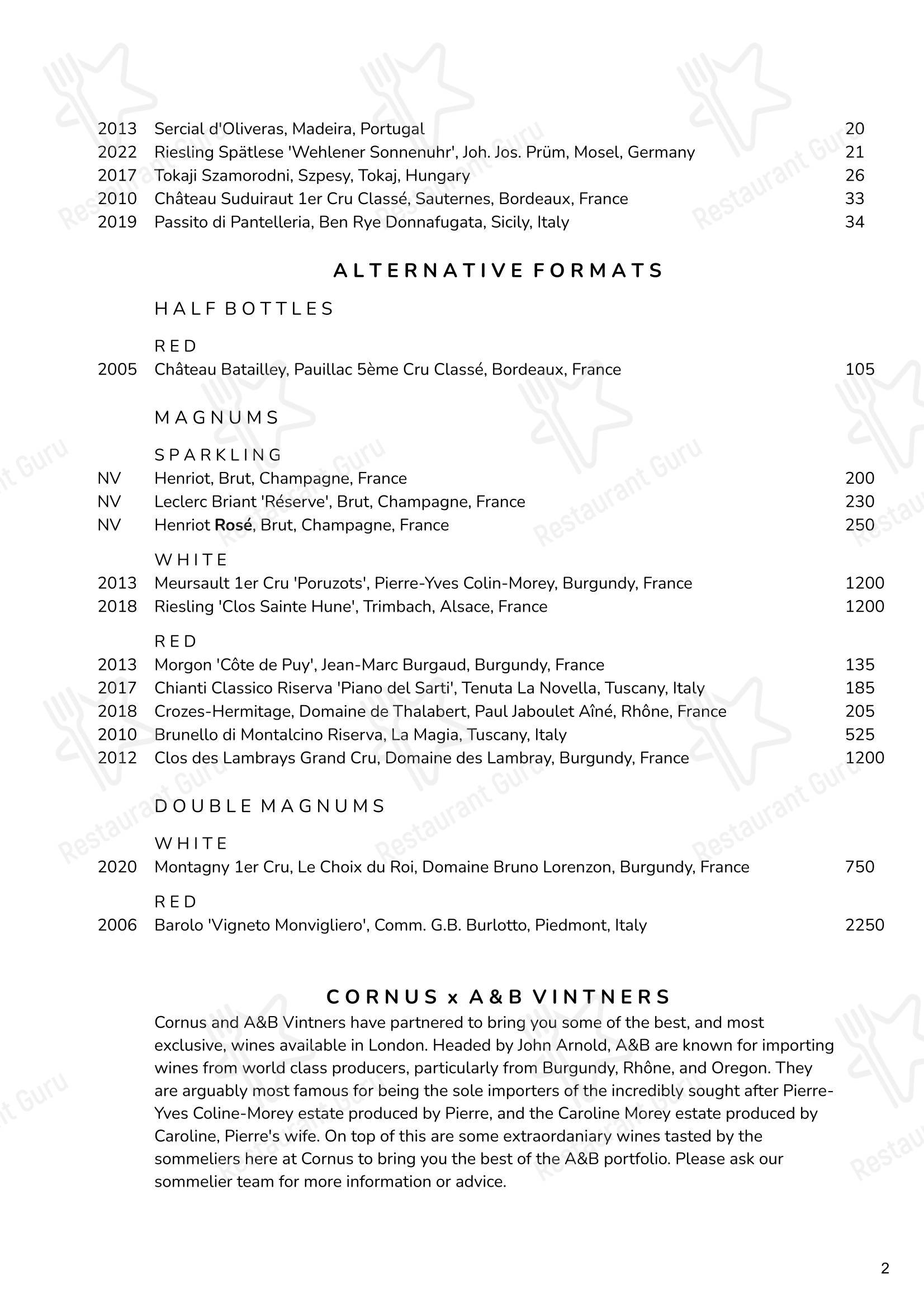 At Home Catering Menu ресторана Cornus в Лондоне