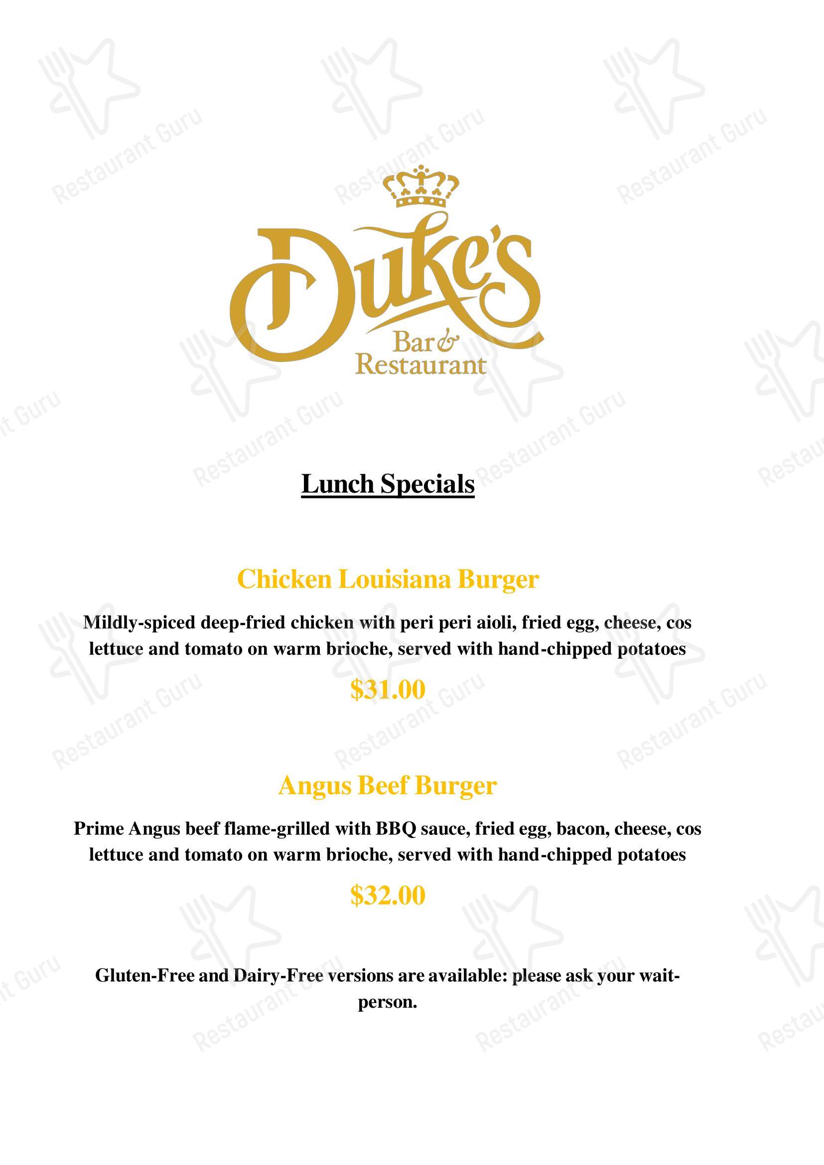 Меню напитков ресторана Duke's Restaurant & Bar в Роторуа