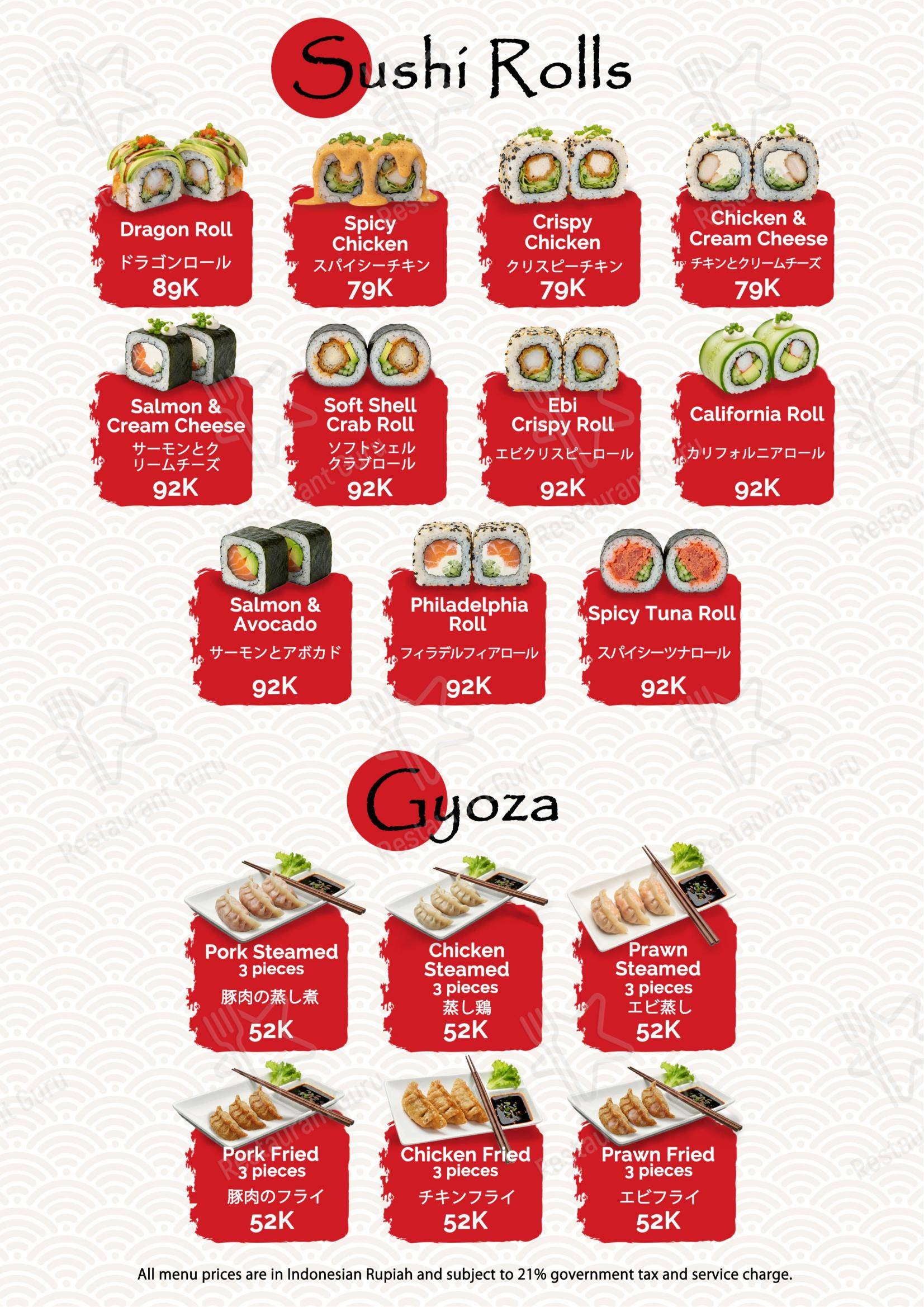ENZO Sushi Train в Ubud - Меню