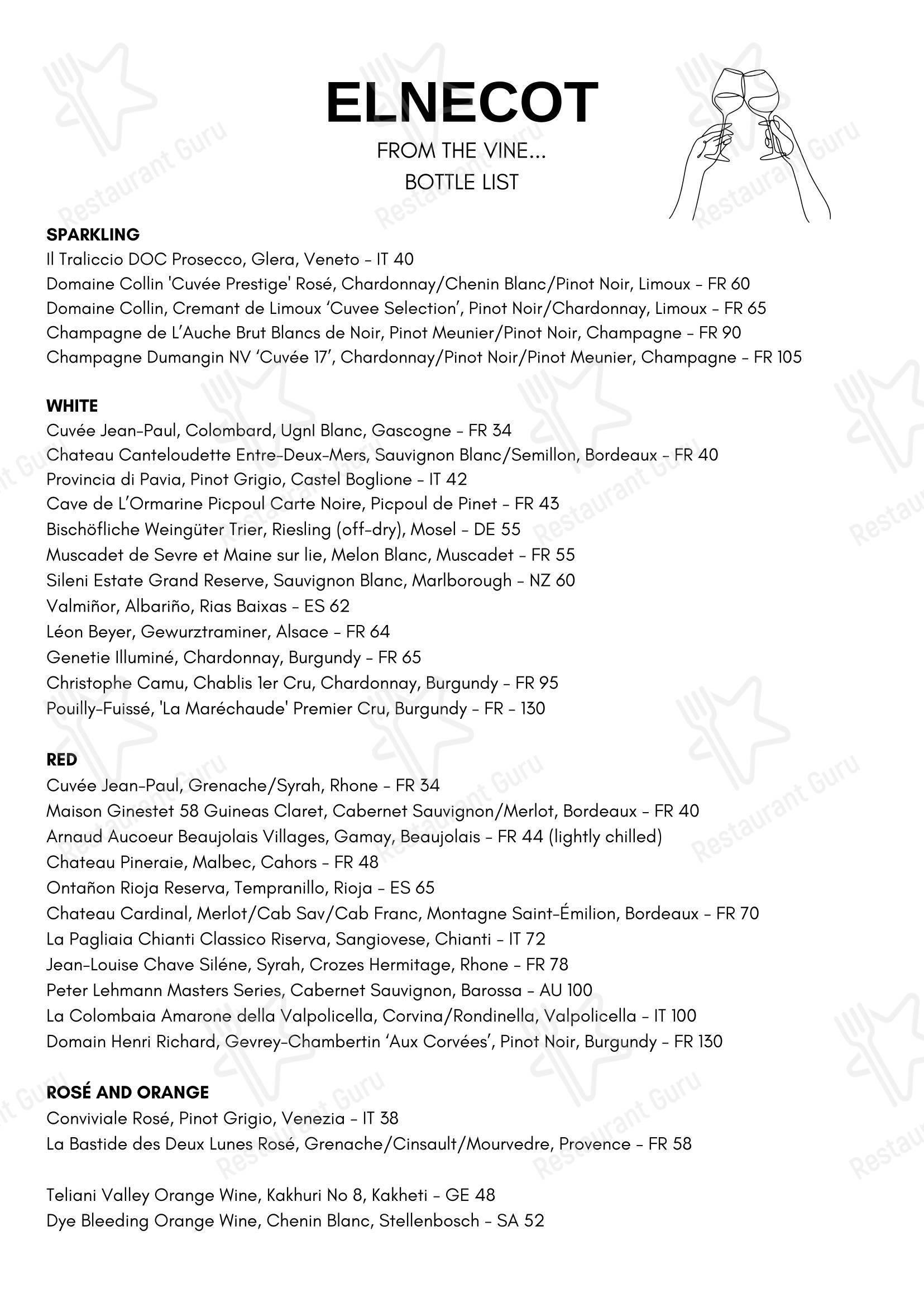 Elnecot в Манчестере - Drink menu