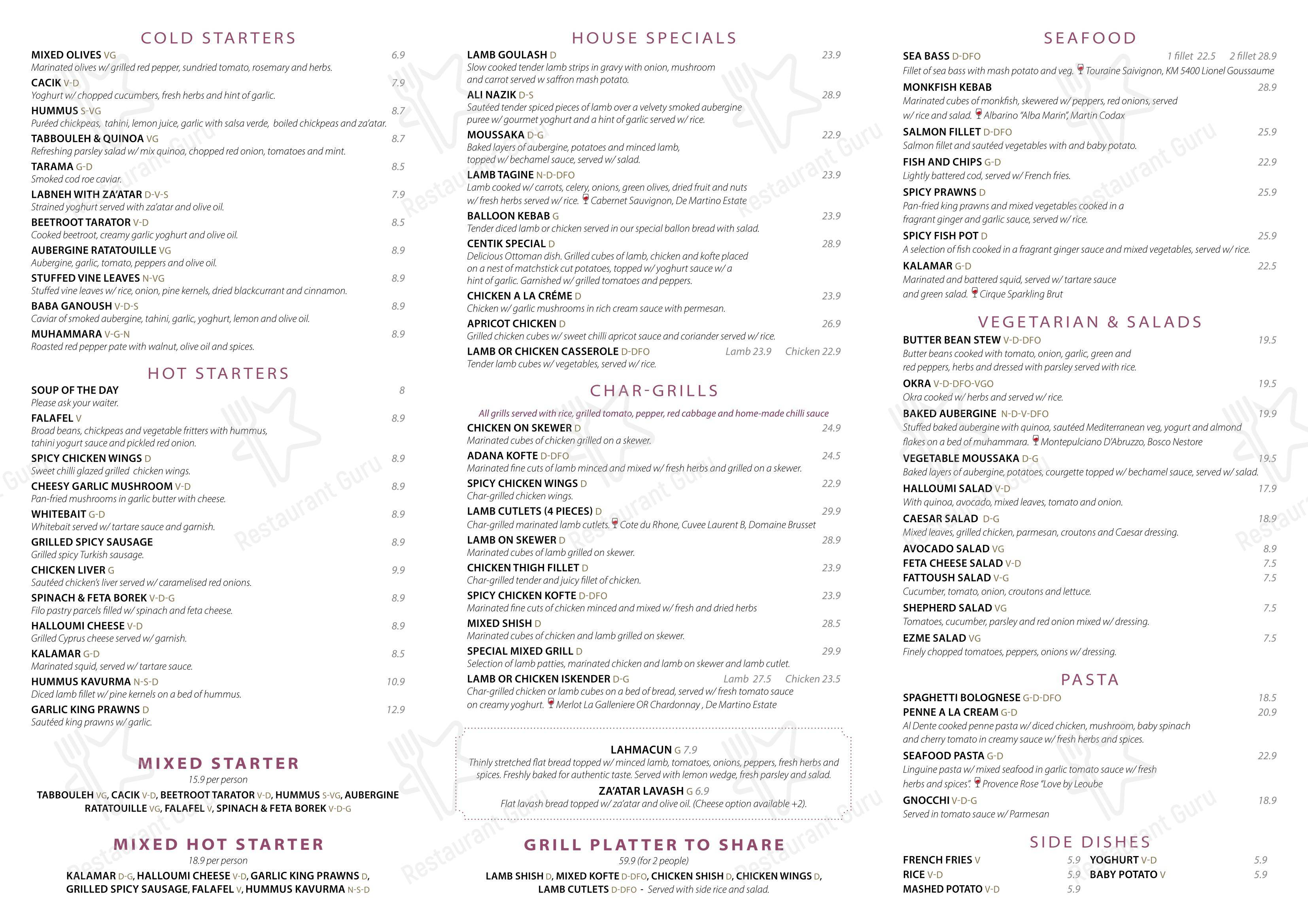Меню для посетителей ресторана Fora Restaurant