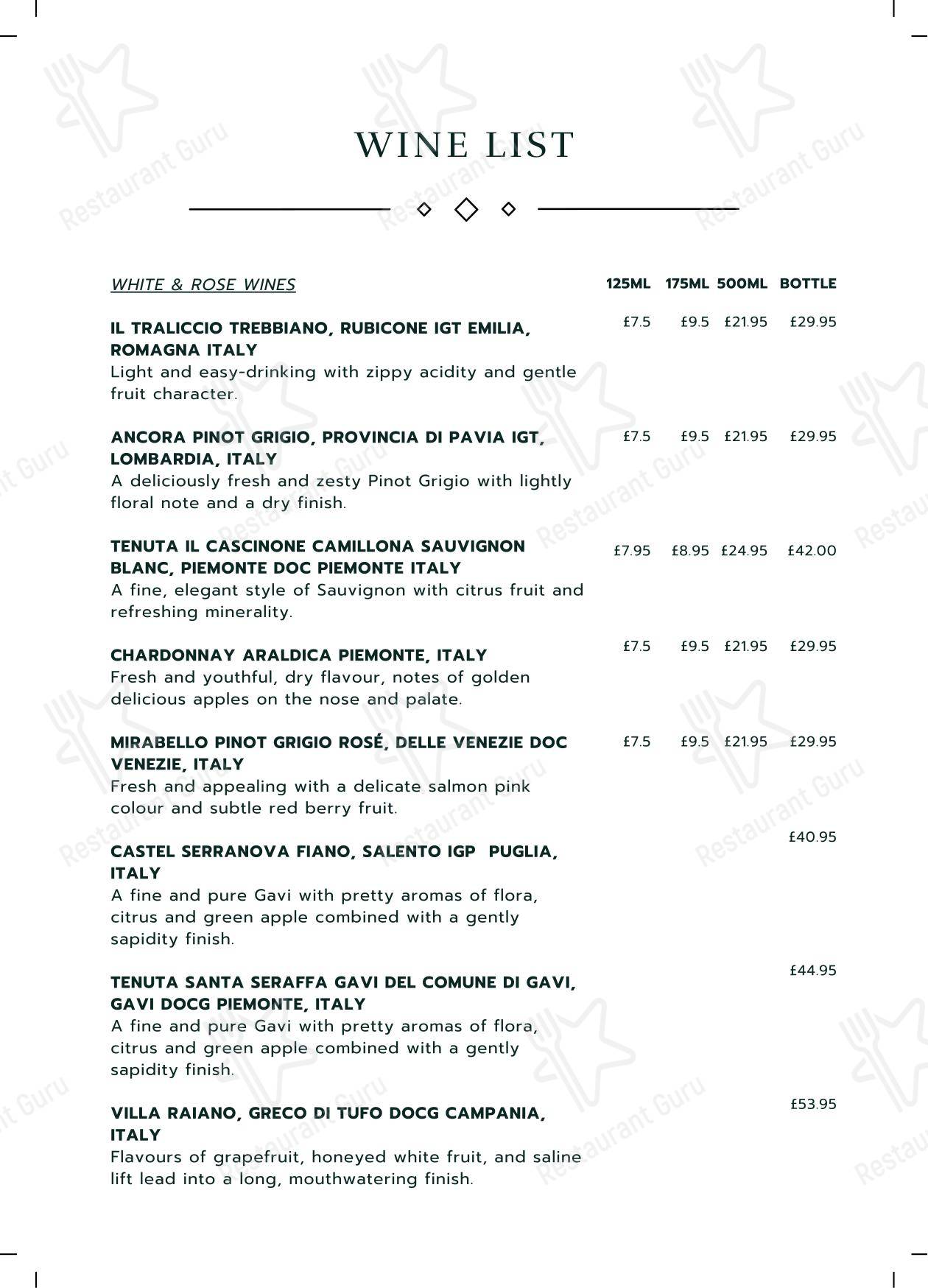 Основное меню ресторана Gio Ristorante