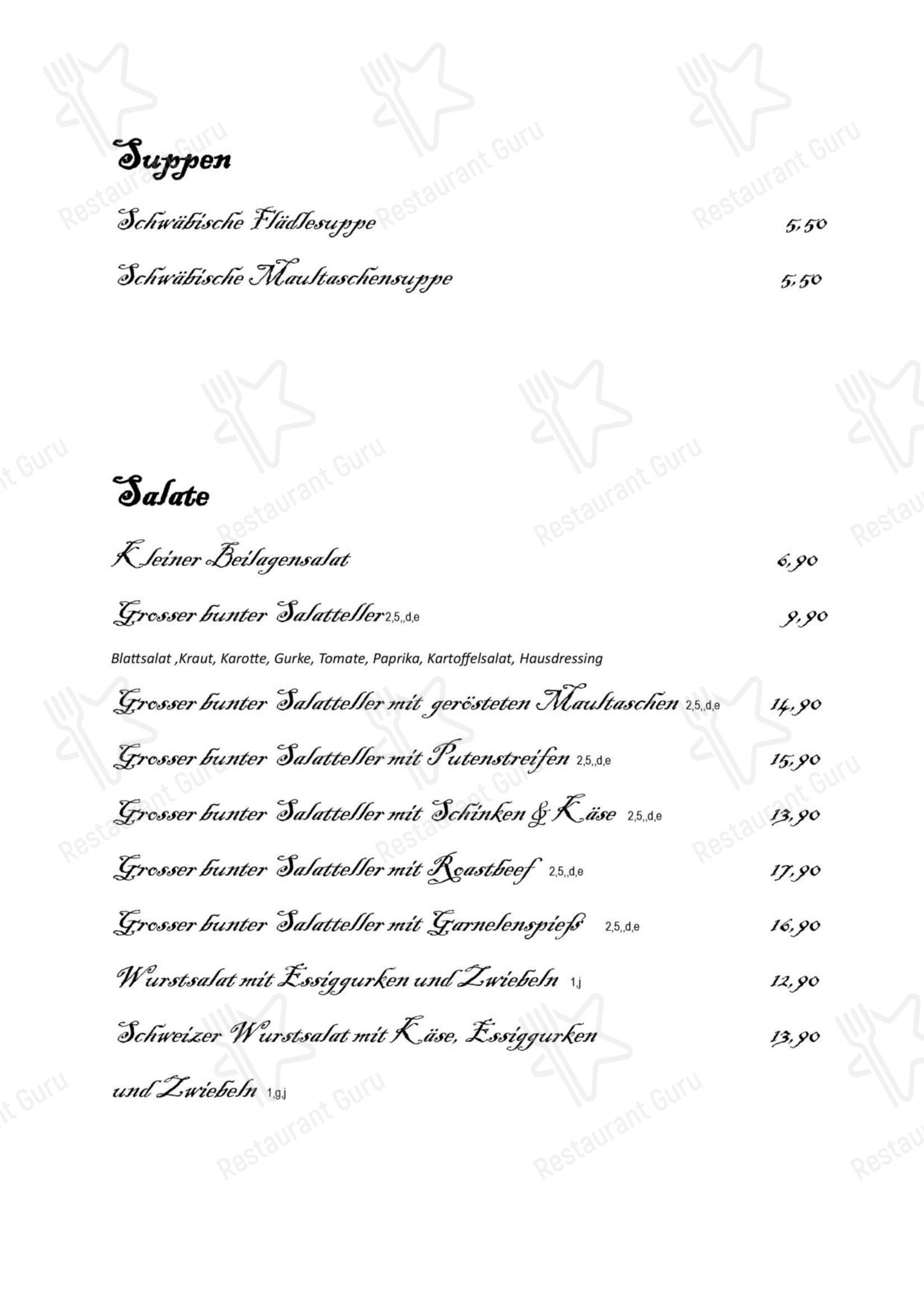 Меню ресторана Glemsbächle - Меню
