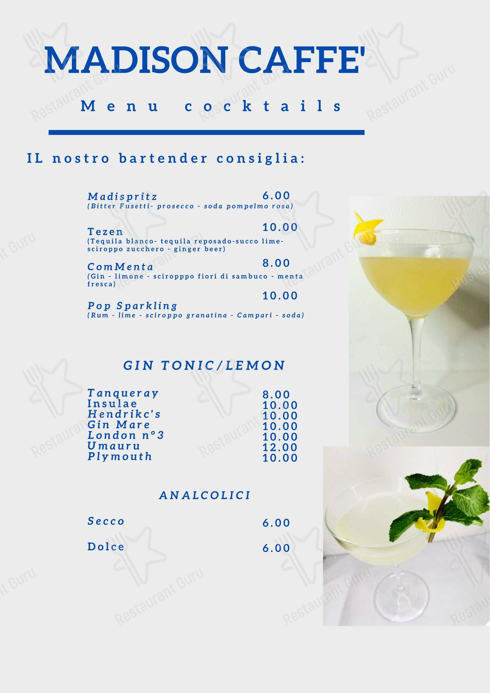 Madison caffè в Модене - Меню