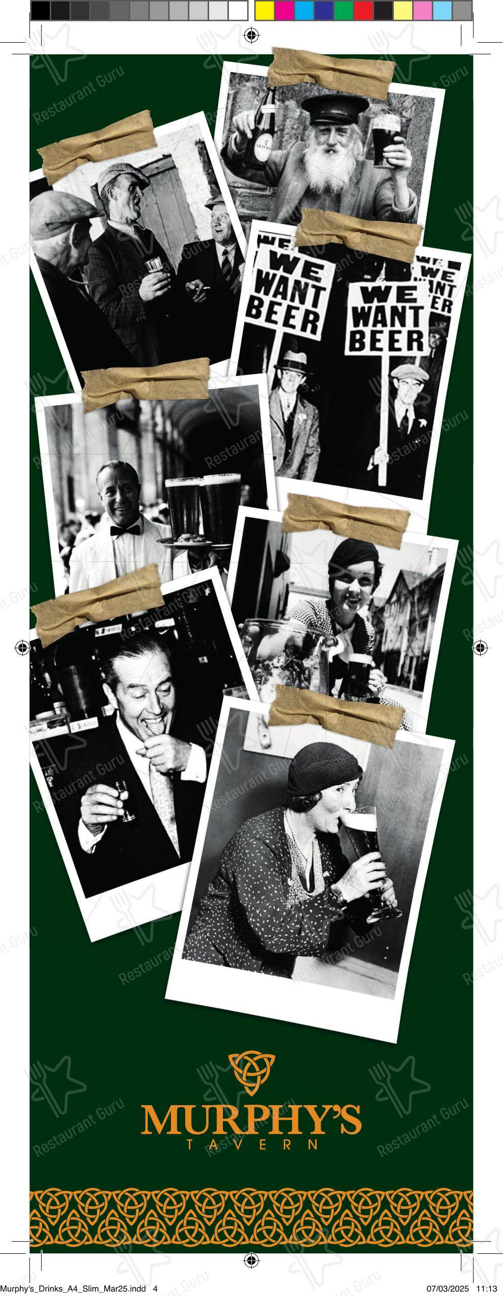 Murphy's Tavern в Ливерпуле - Меню