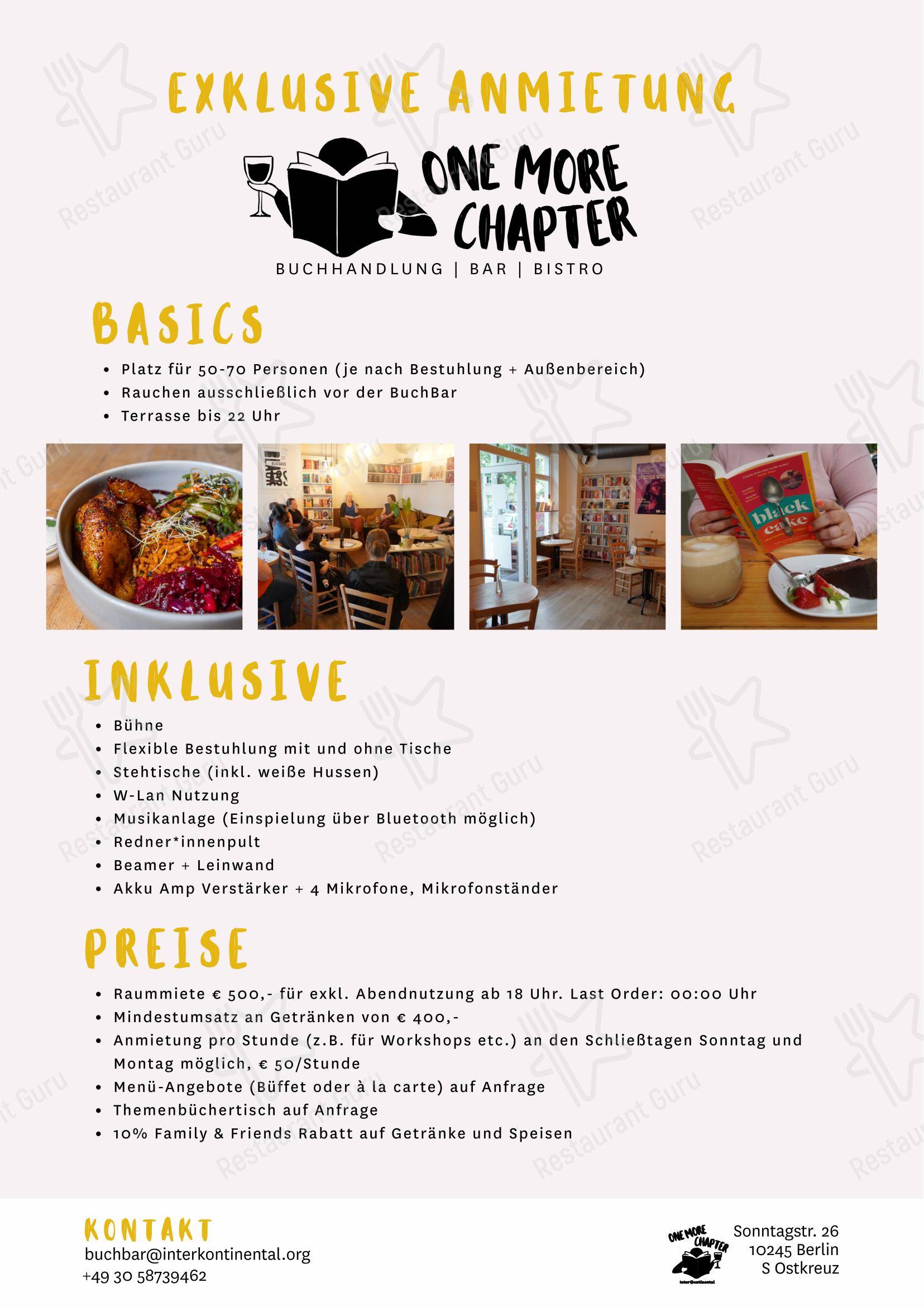 Меню One More Chapter в Берлине