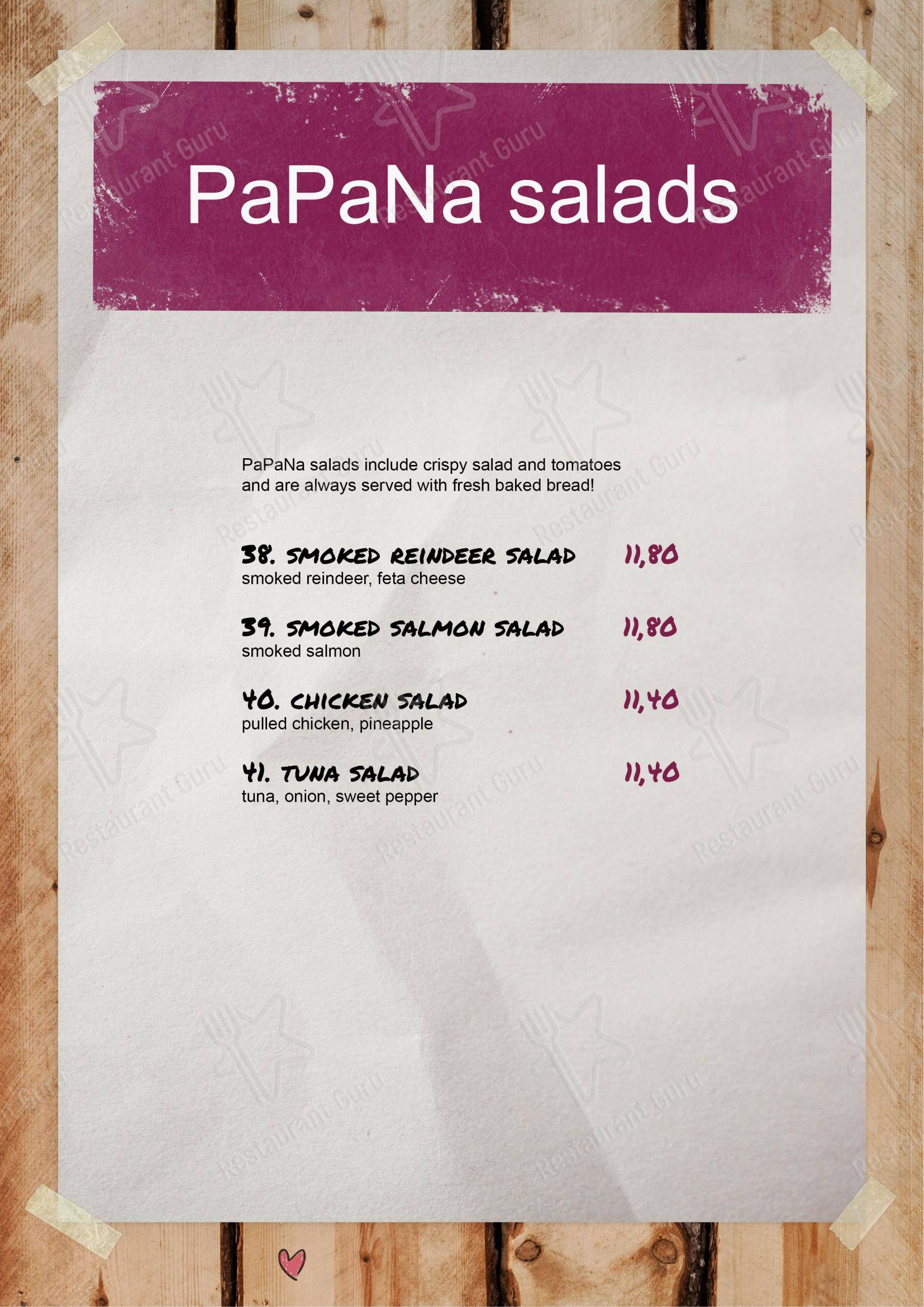 PaPaNa в Инарях - Меню