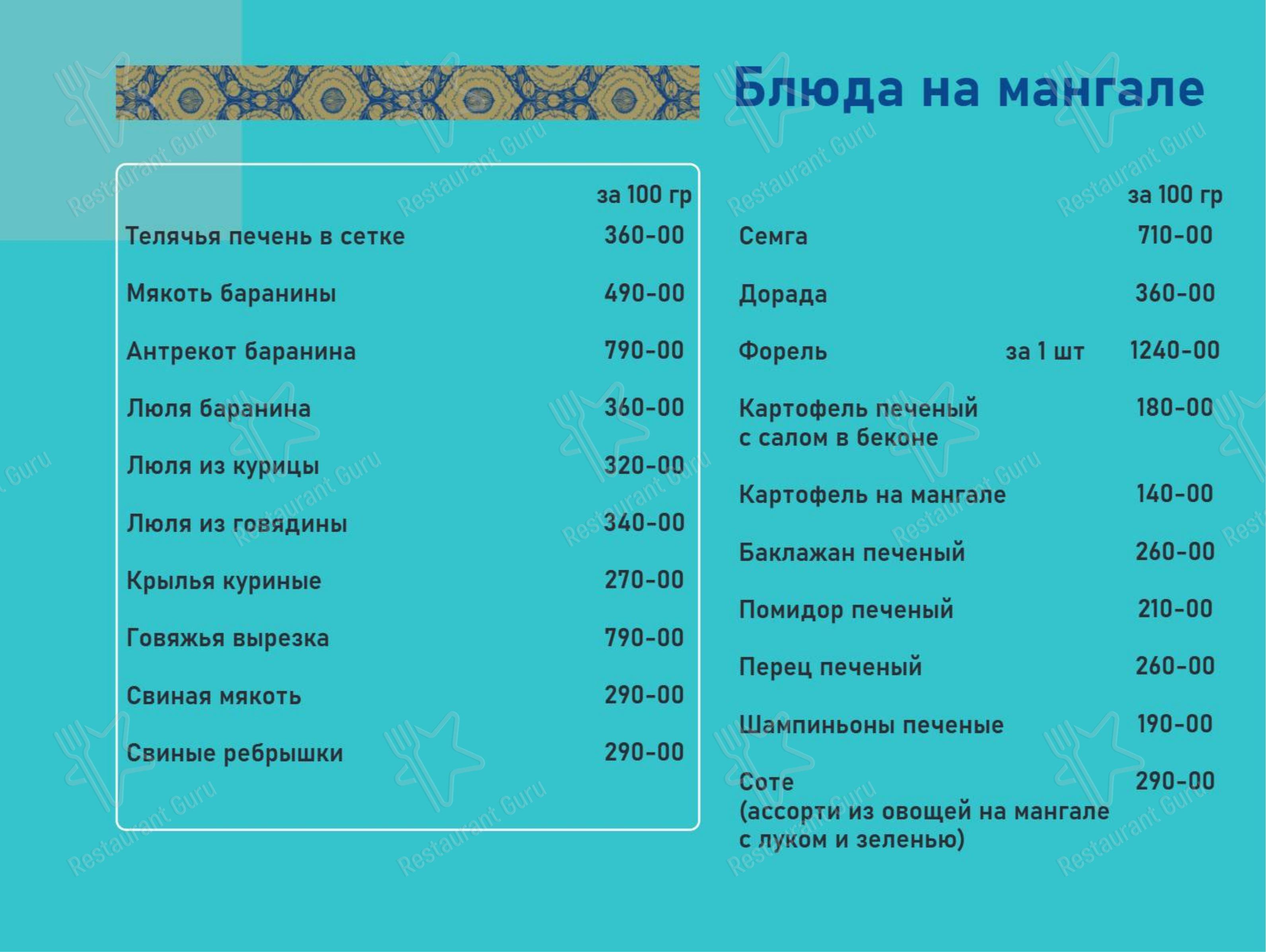 Ночное меню ресторана Помещик в Краснодаре