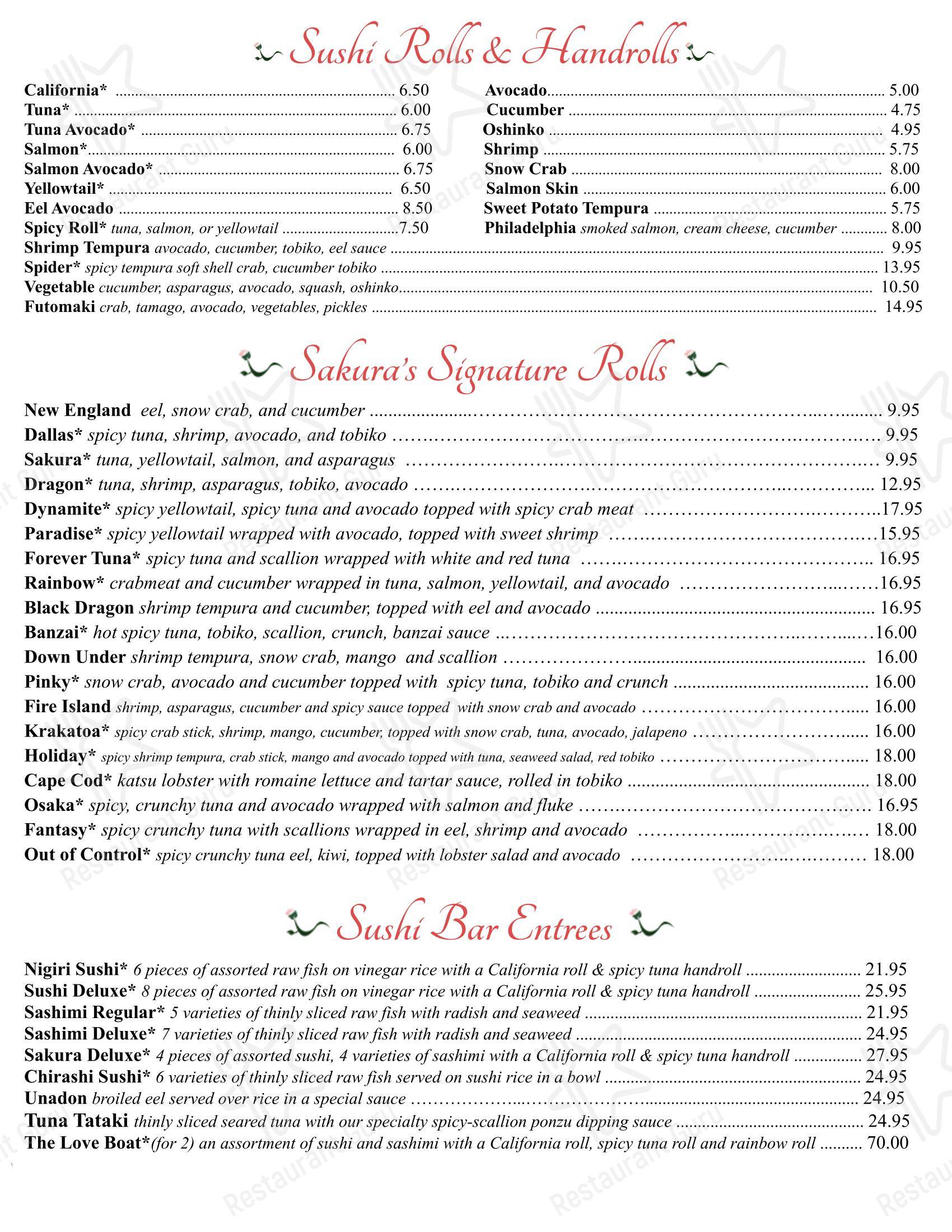 Меню ресторана Sakura Japanese Restaurant в Мейконе