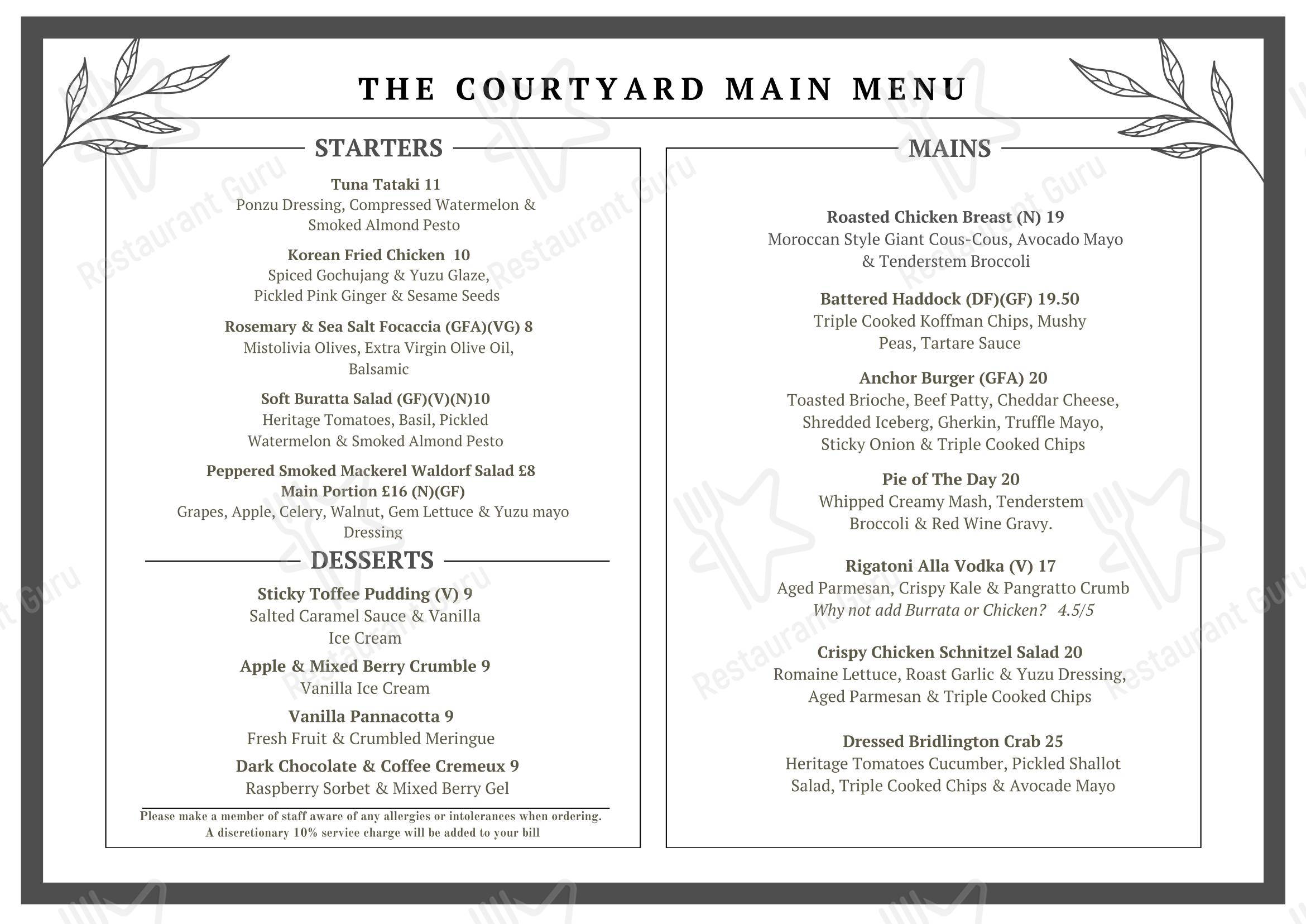 Меню паба и бара The Anchor Gunthorpe - Ночное меню