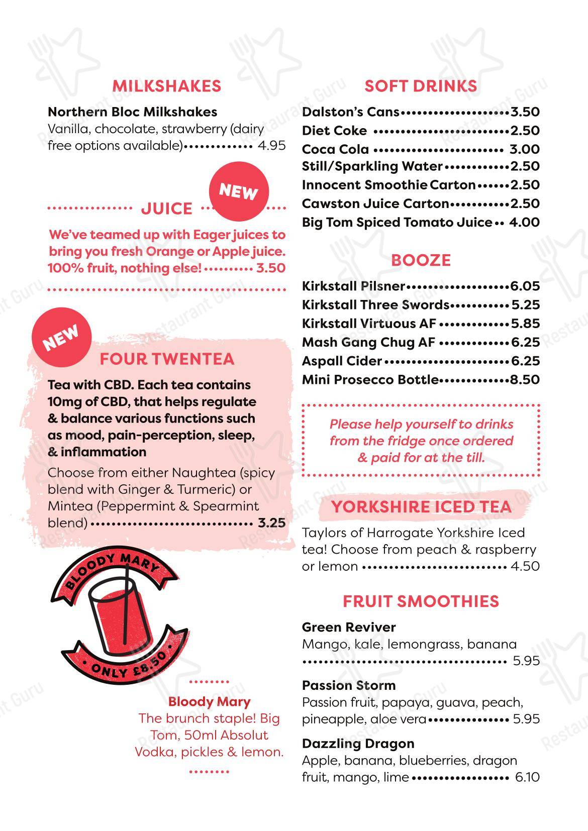 Основное меню кафе The Mill Kitchen & Bakery в Пудси
