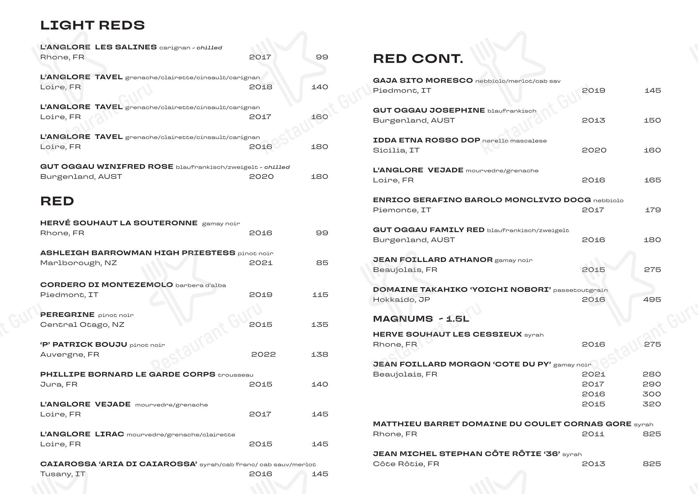 Меню кафе duo - Wine Menu