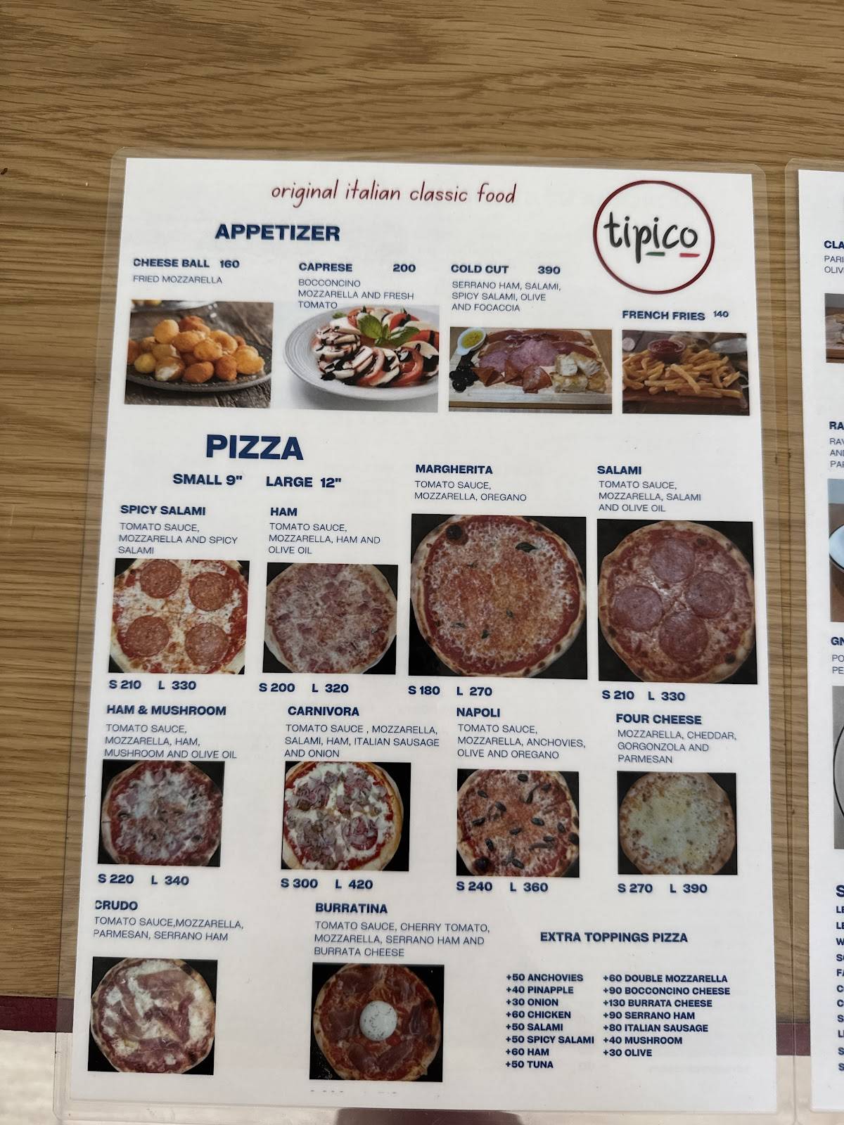 TIPICO PIZZA Chalong меню