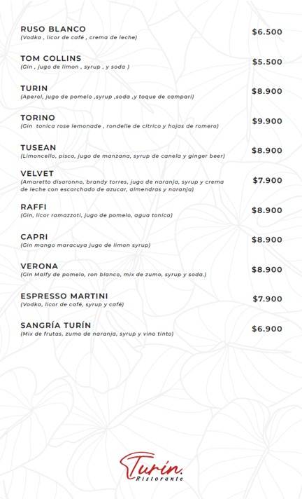 Turin Ristorante меню