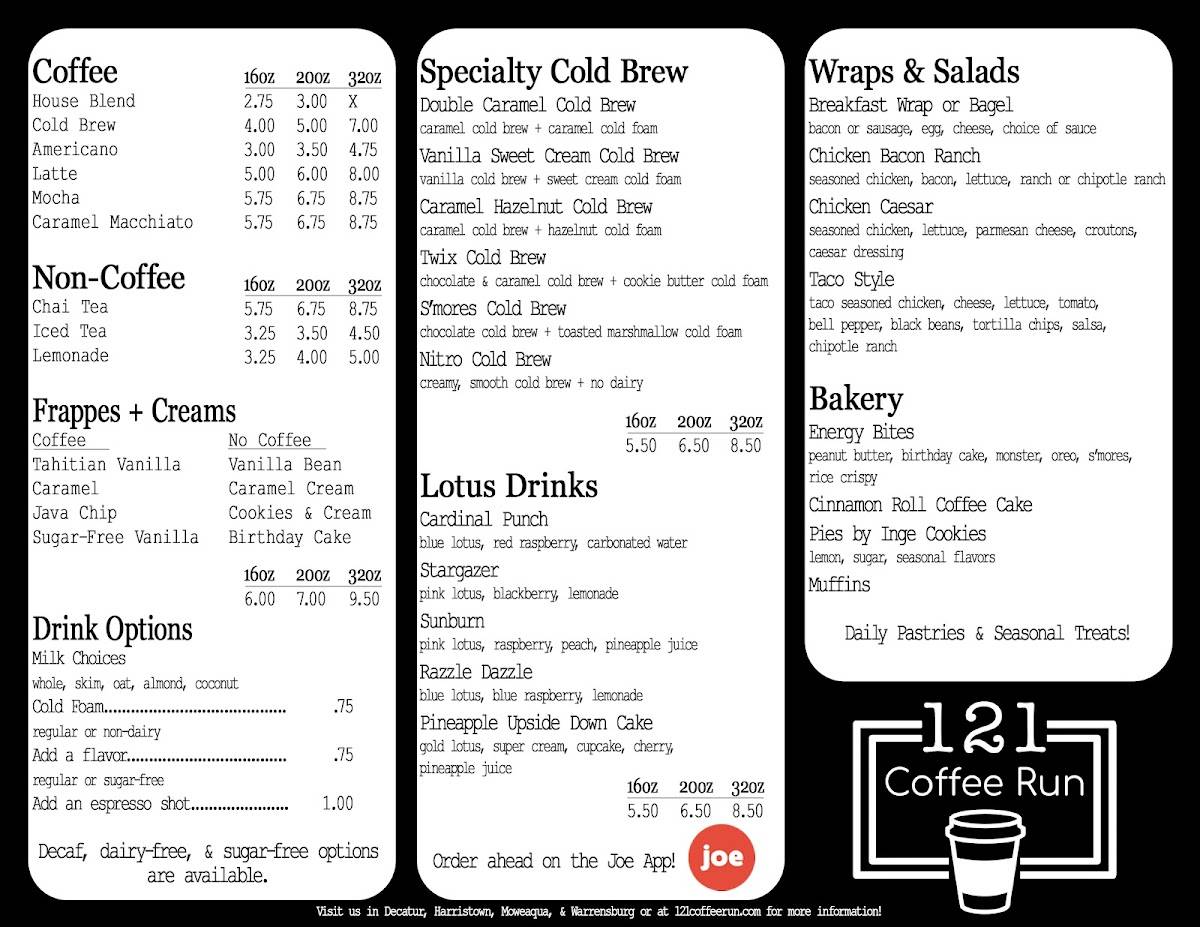 121 Coffee Run меню
