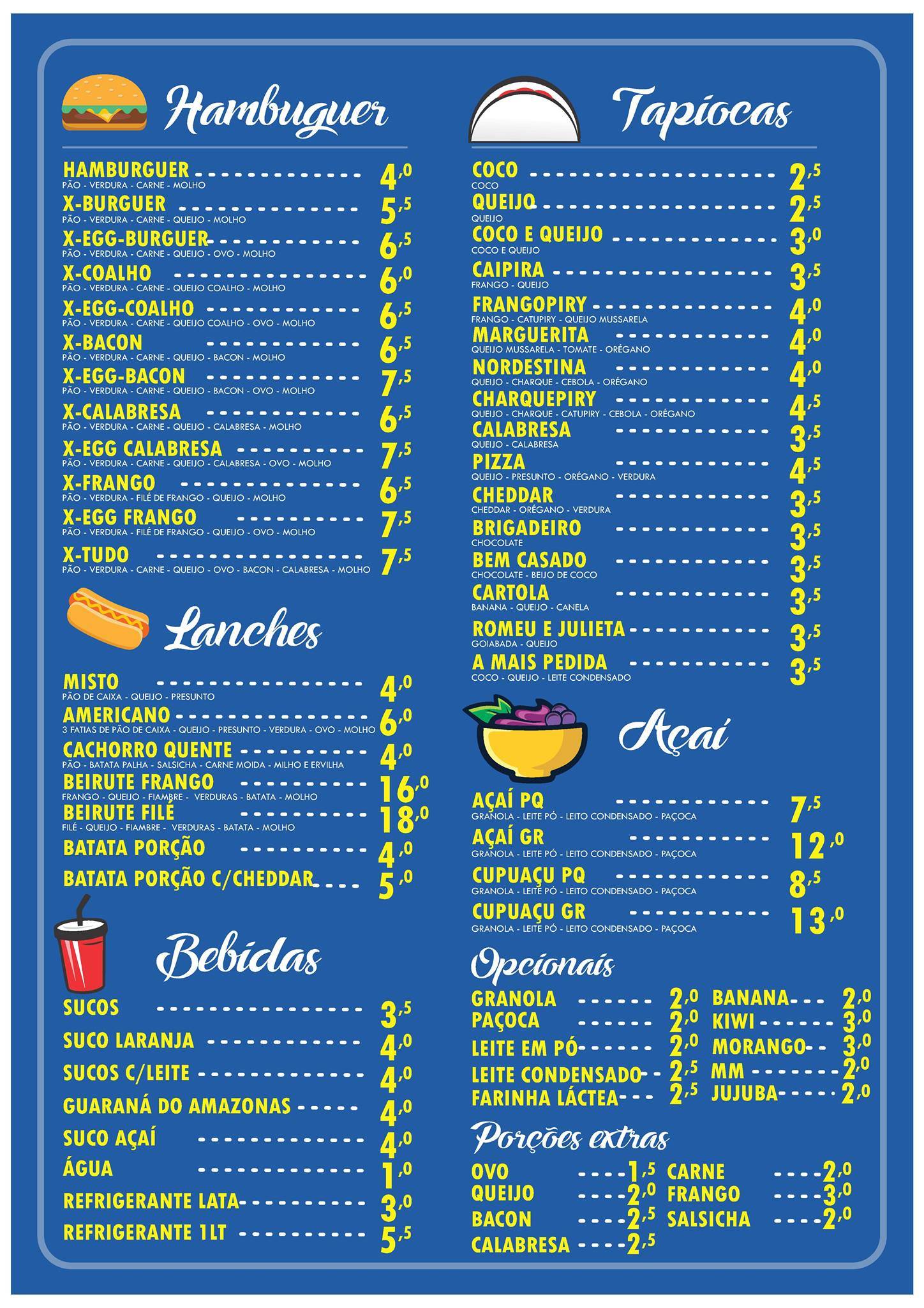 Açapioca Recife PE меню