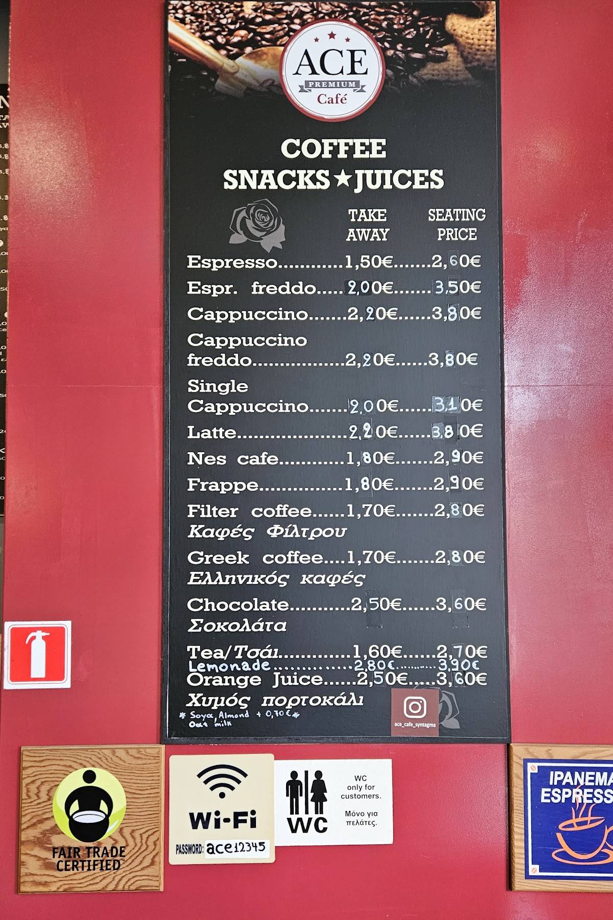 ACE Cafe athens меню