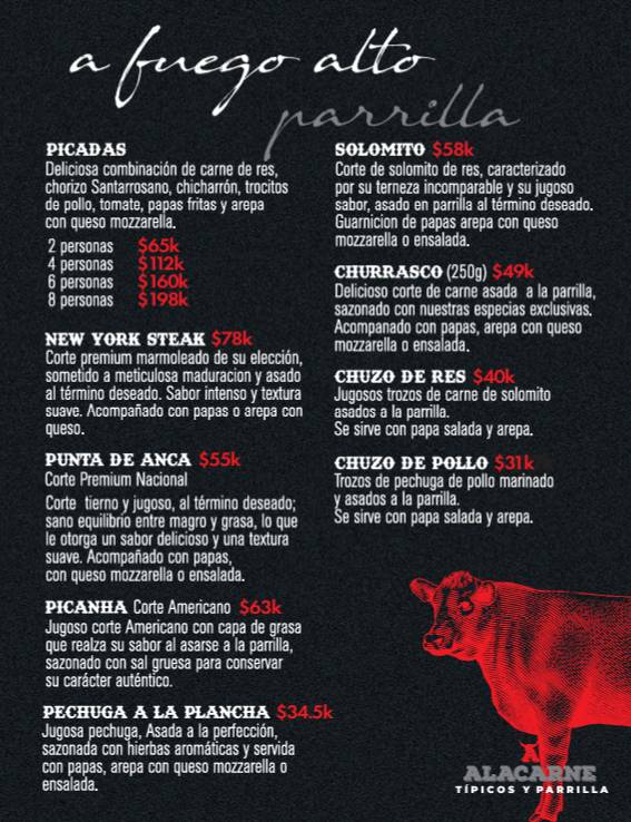 ALACARNE TÍPICOS Y PARRILLA меню