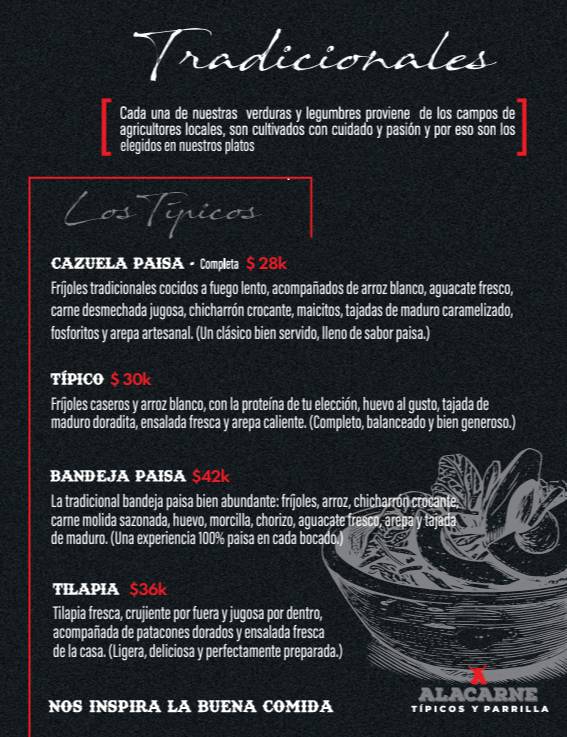 ALACARNE TÍPICOS Y PARRILLA меню