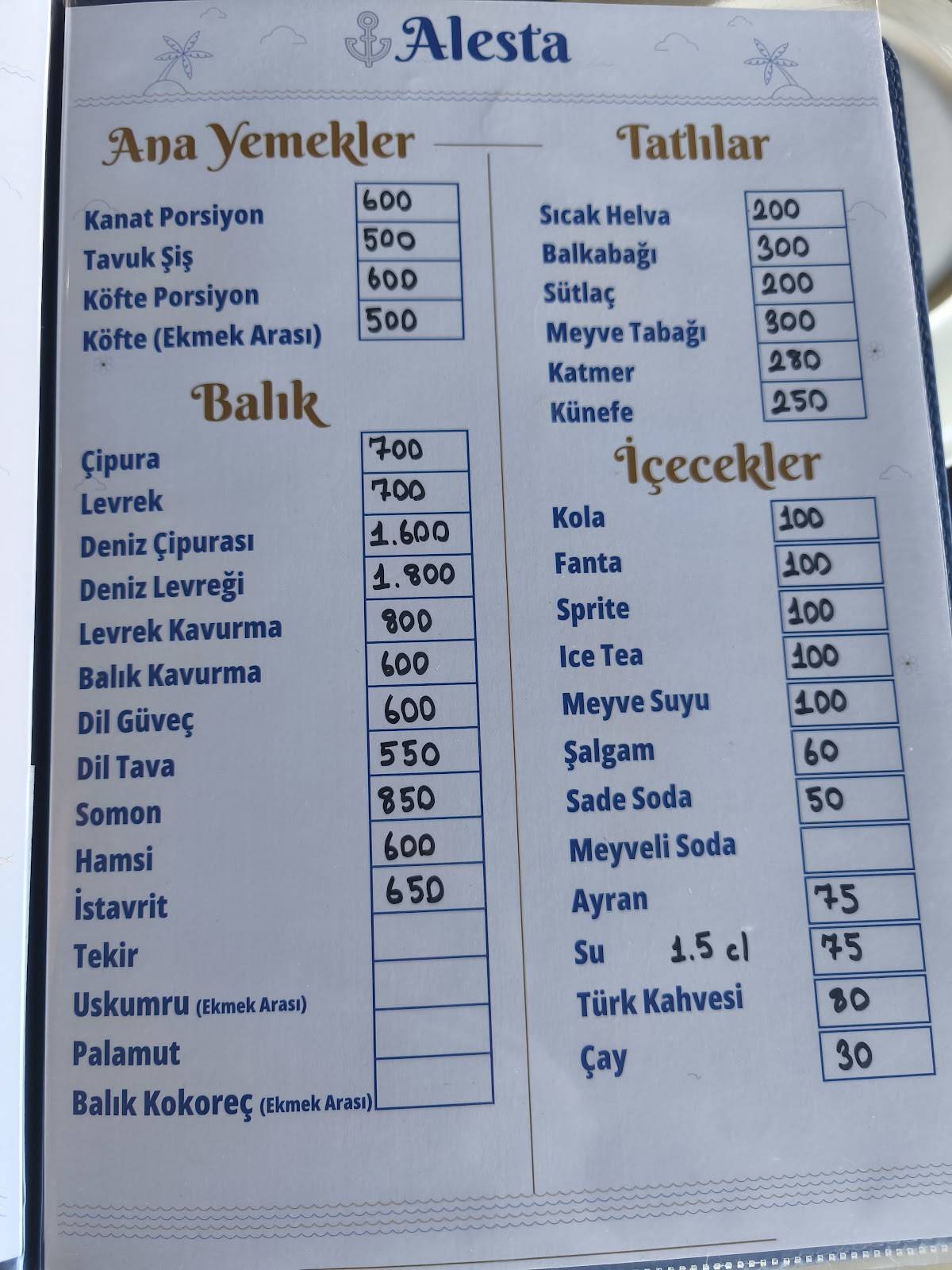 ALESTA BALIK RESTORAN меню