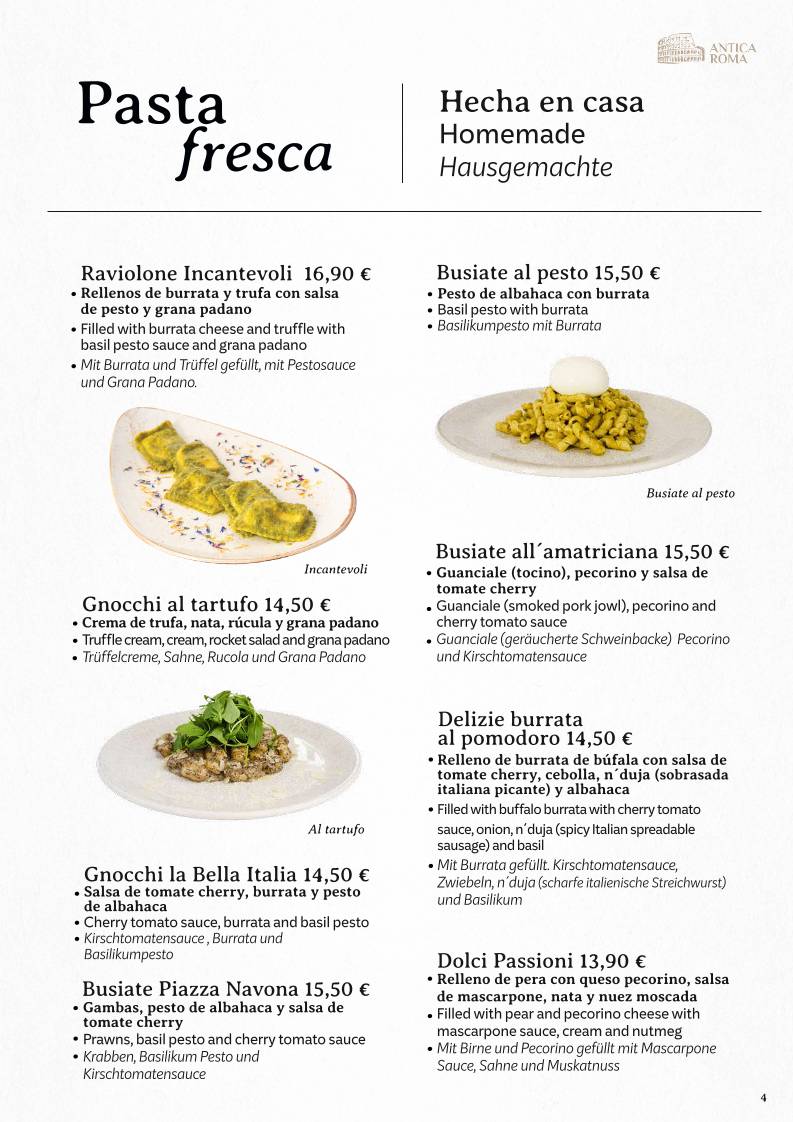 ANTICA ROMA DA LUCIANO. меню