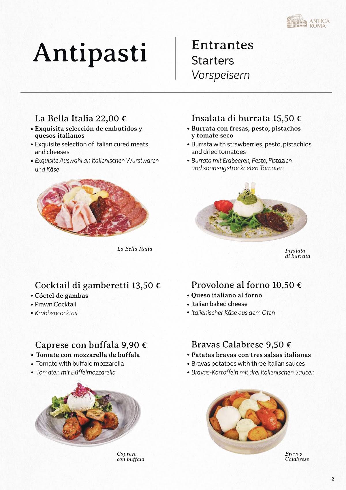 ANTICA ROMA DA LUCIANO. меню