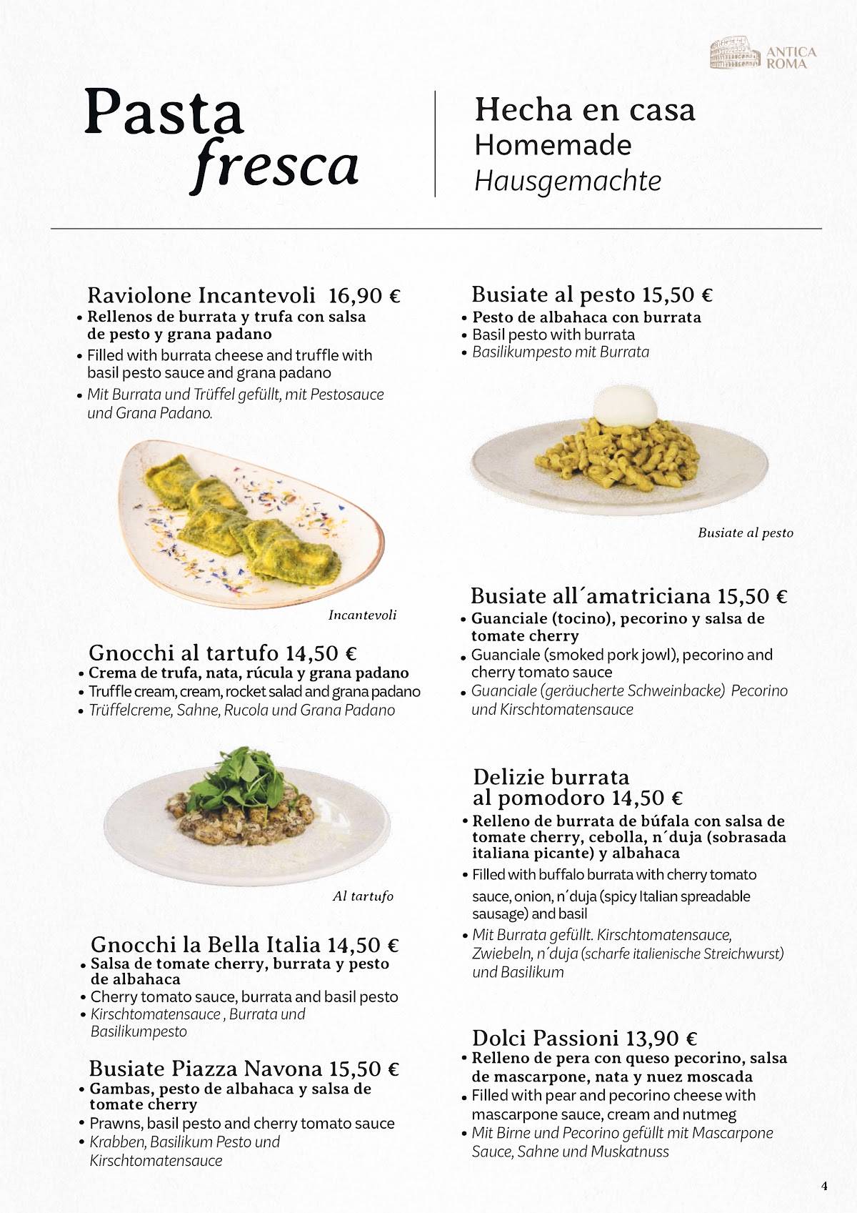 ANTICA ROMA DA LUCIANO. меню
