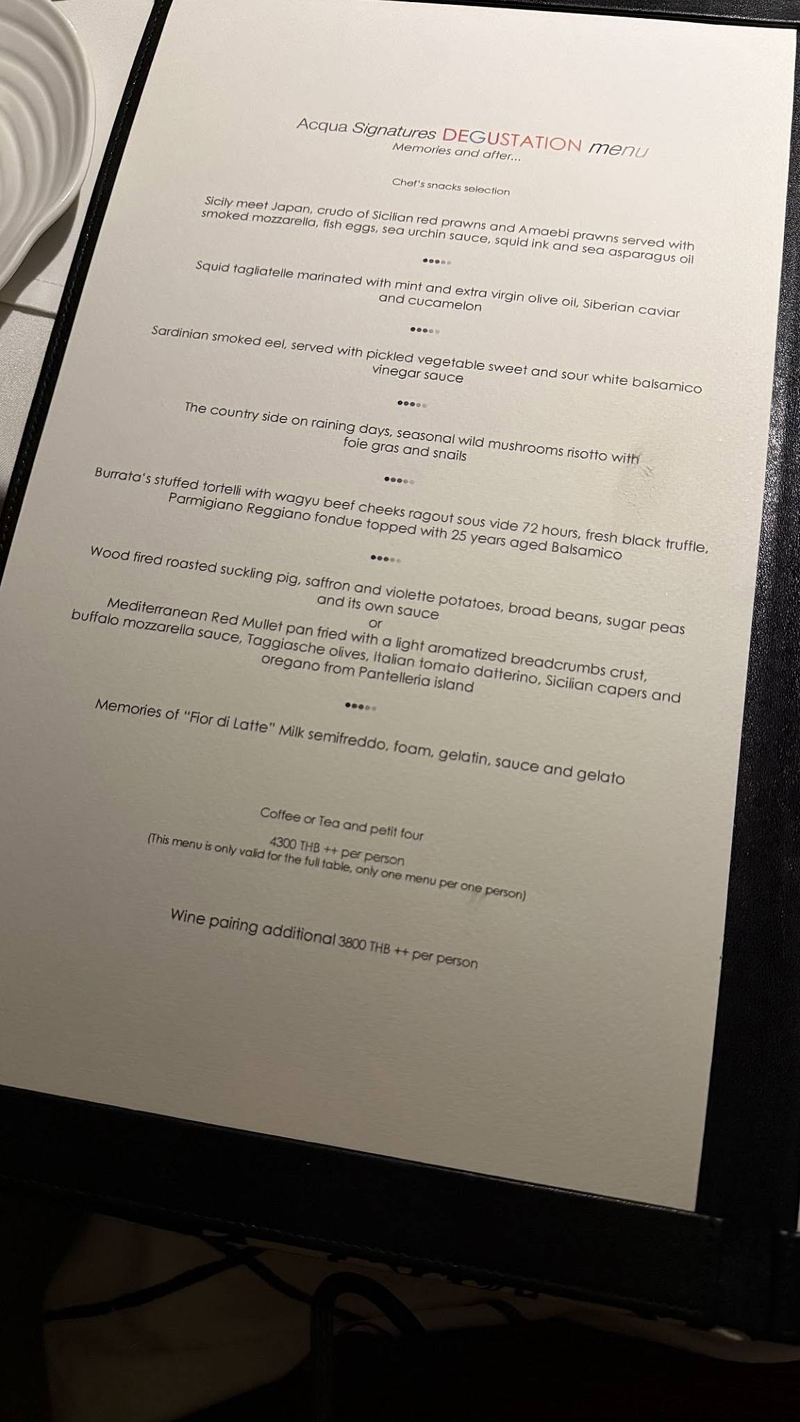 Acqua Italian Dining Restaurant Bangkok меню