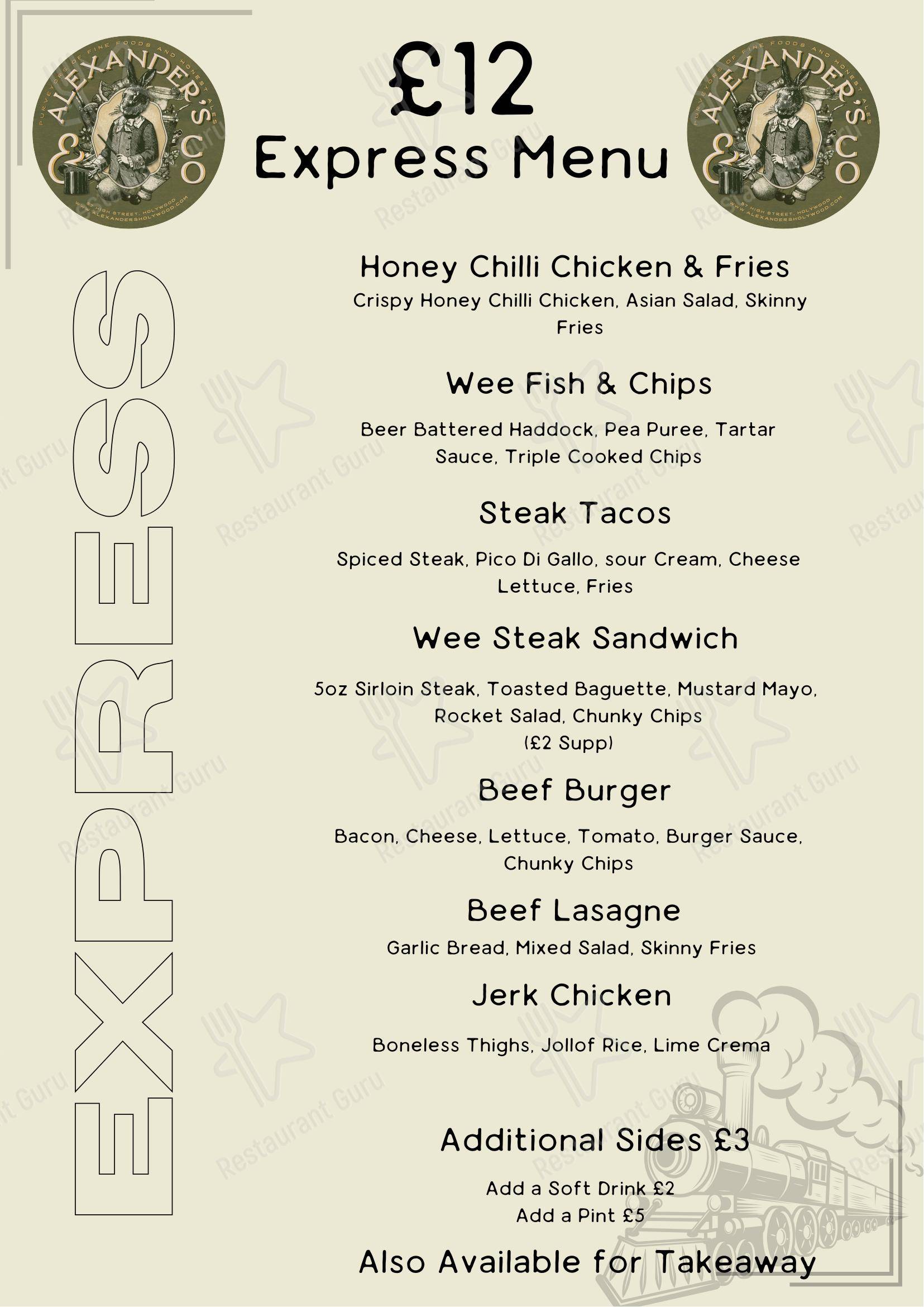 At Home Catering Menu паба и бара Alexanders & Co в Холивуде