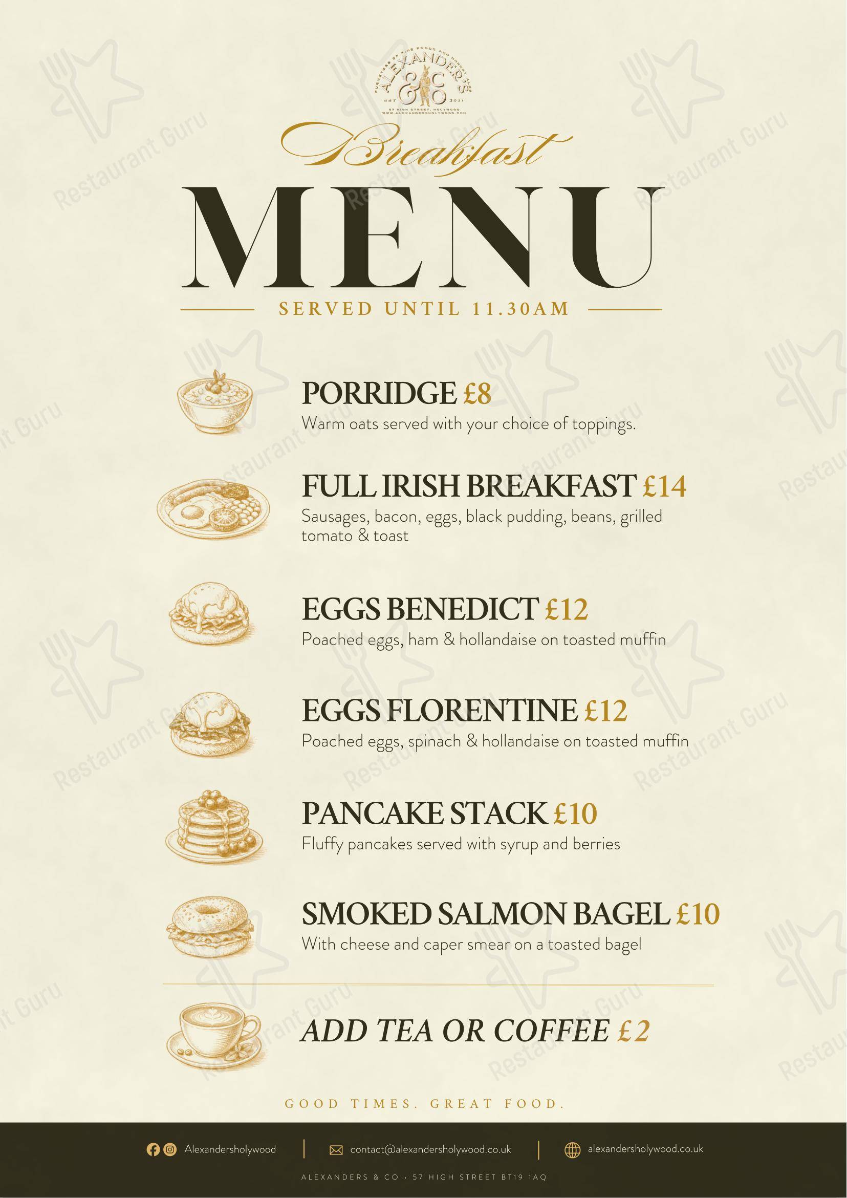 Takeaway Menu паба и бара Alexanders & Co в Холивуде