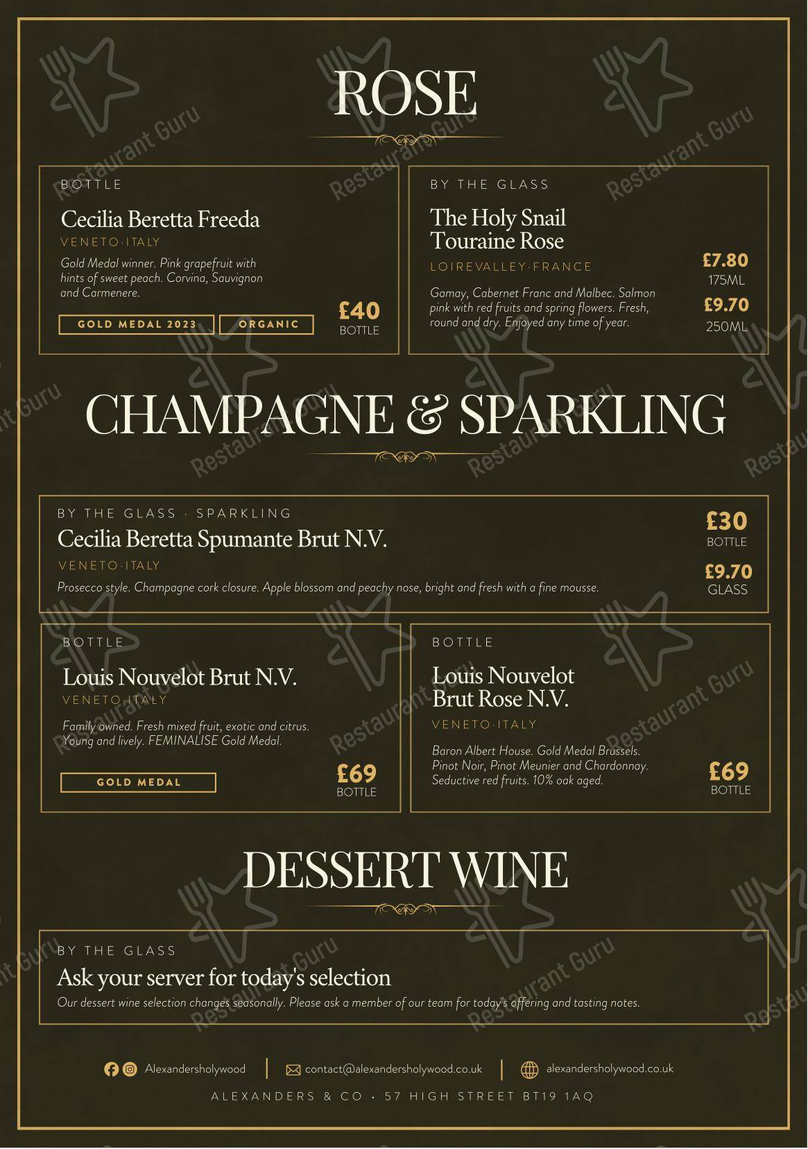 Меню паба и бара Alexanders & Co - Takeaway Menu