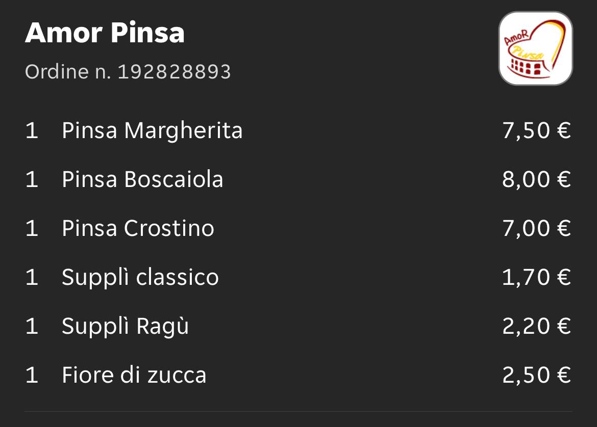 Amor Pinsa SRL меню