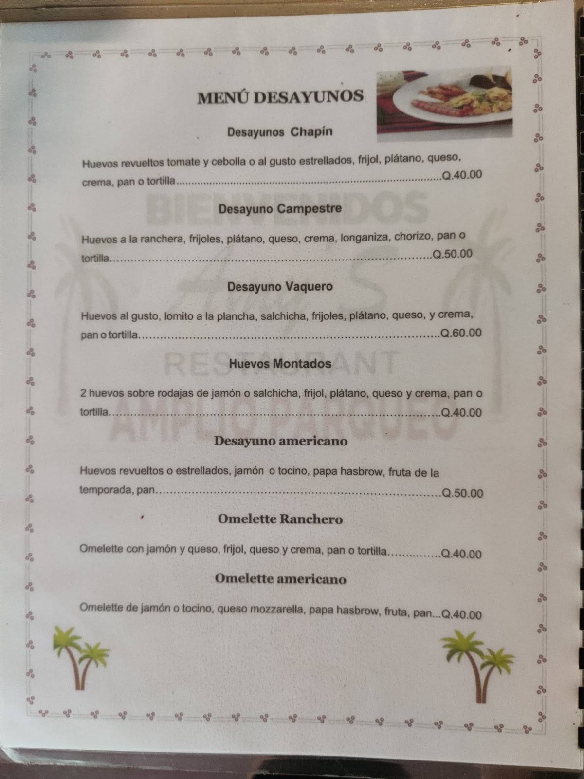 Amy's Restaurant меню