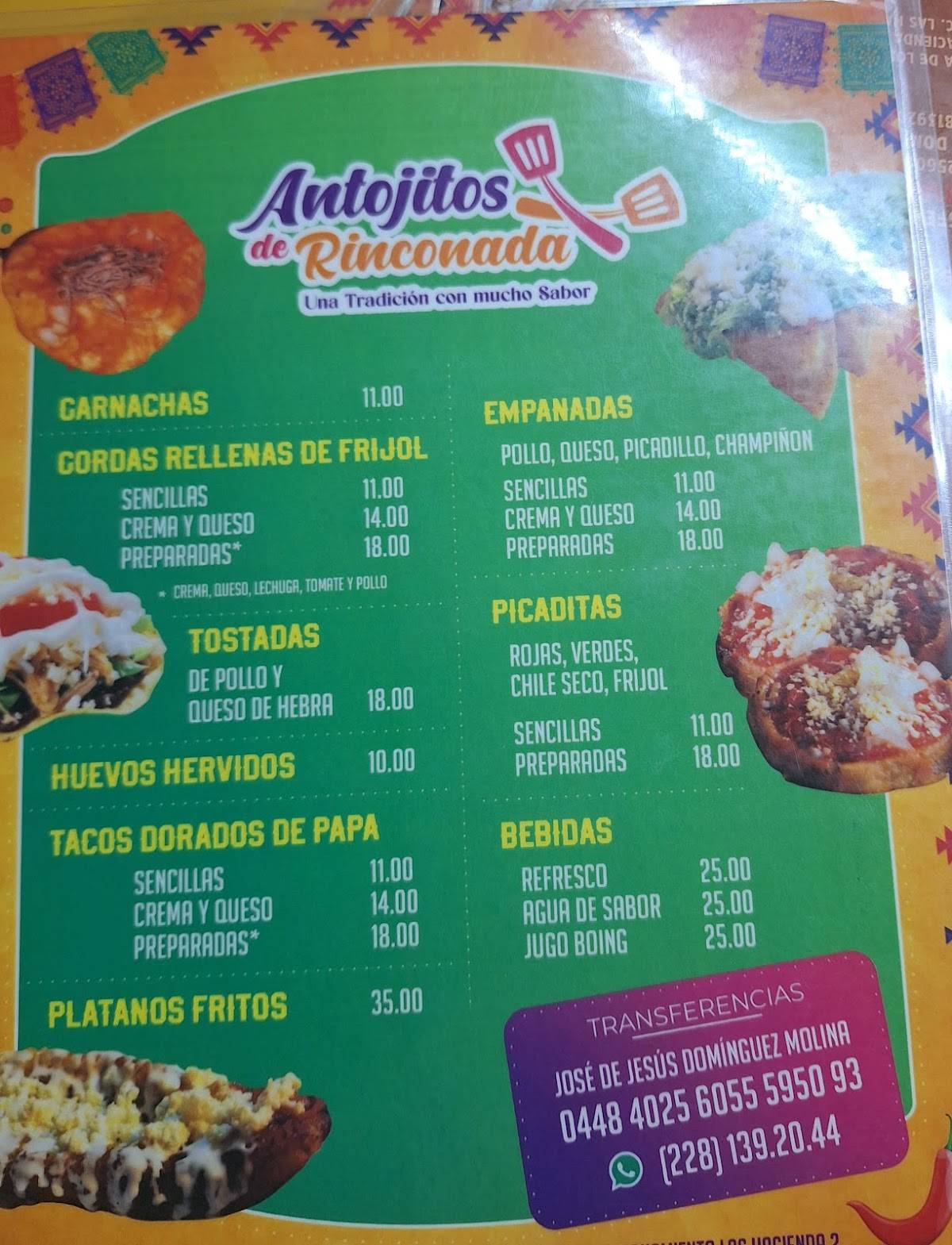 Antojitos de rinconada меню