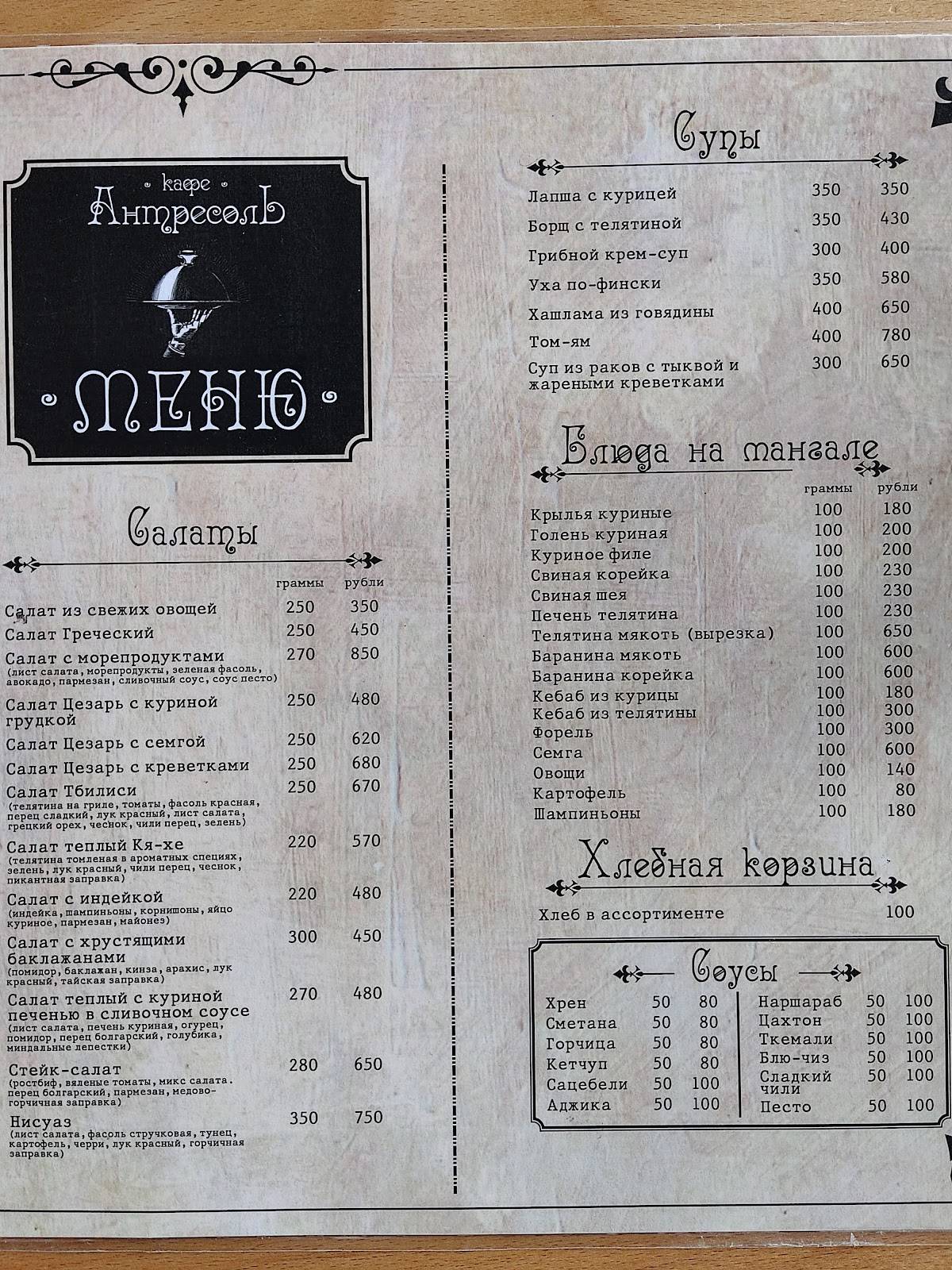 Антресоль меню
