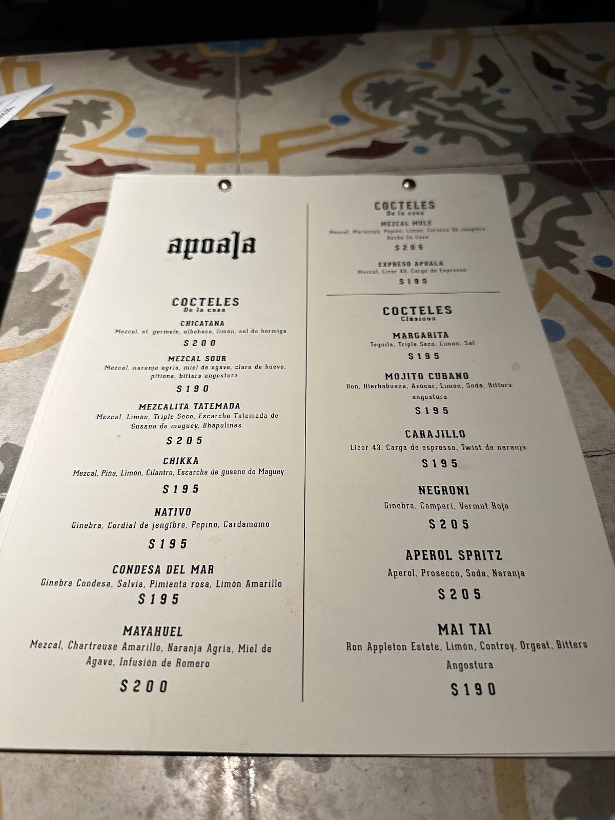 Apoala меню