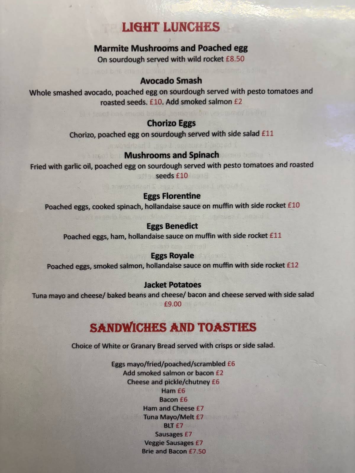 Ardingly Café меню