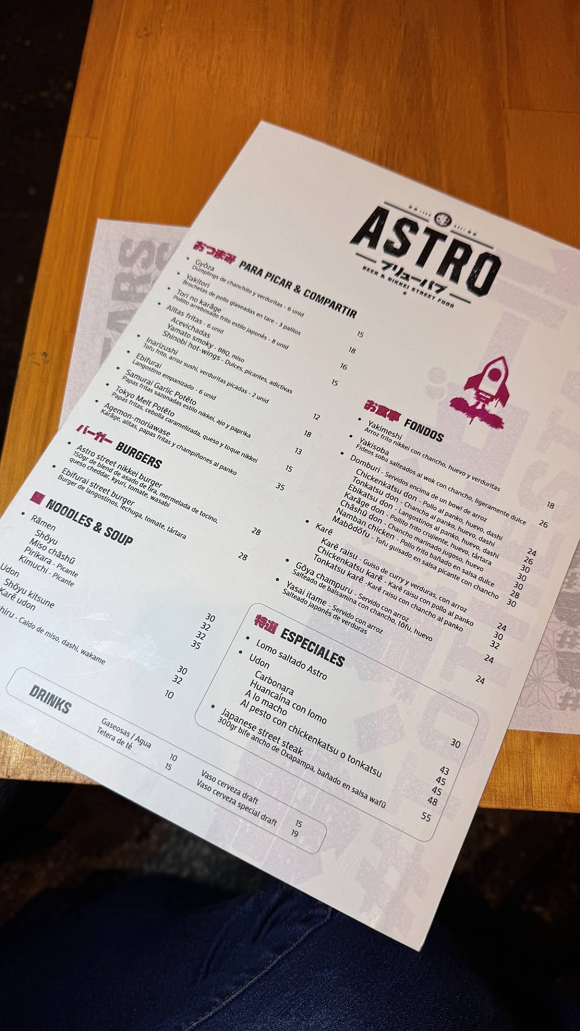 Astrobar меню