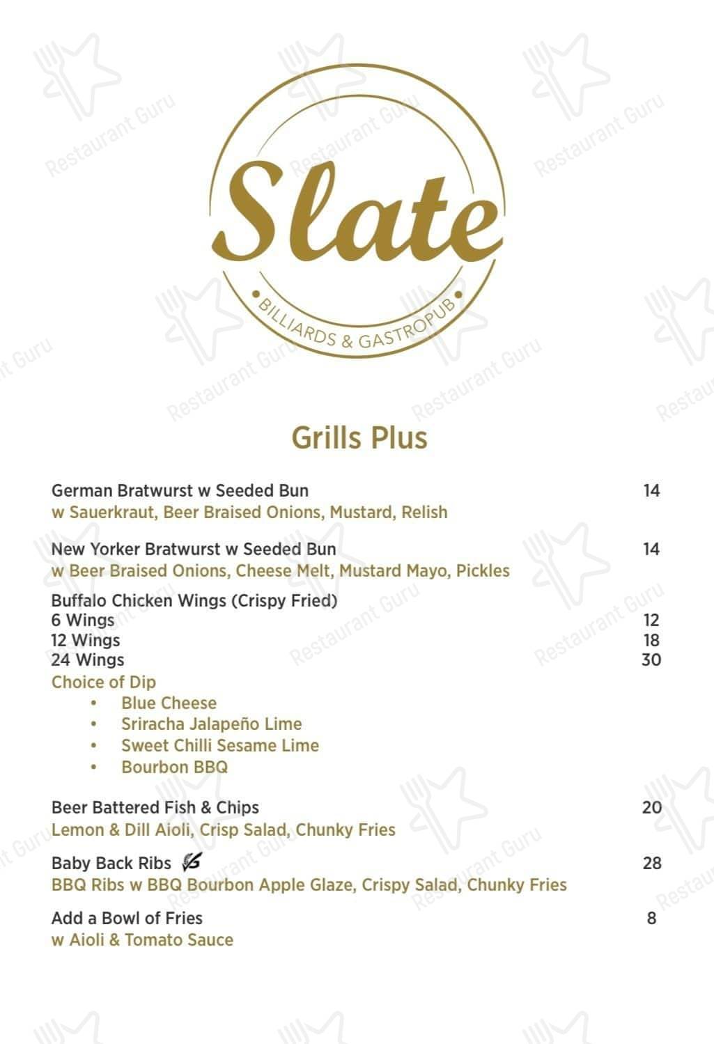 Slate - Billiards & Gastropub меню