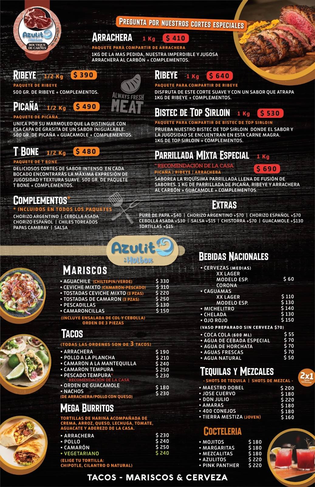 Azulito Holbox restaurante y bar меню