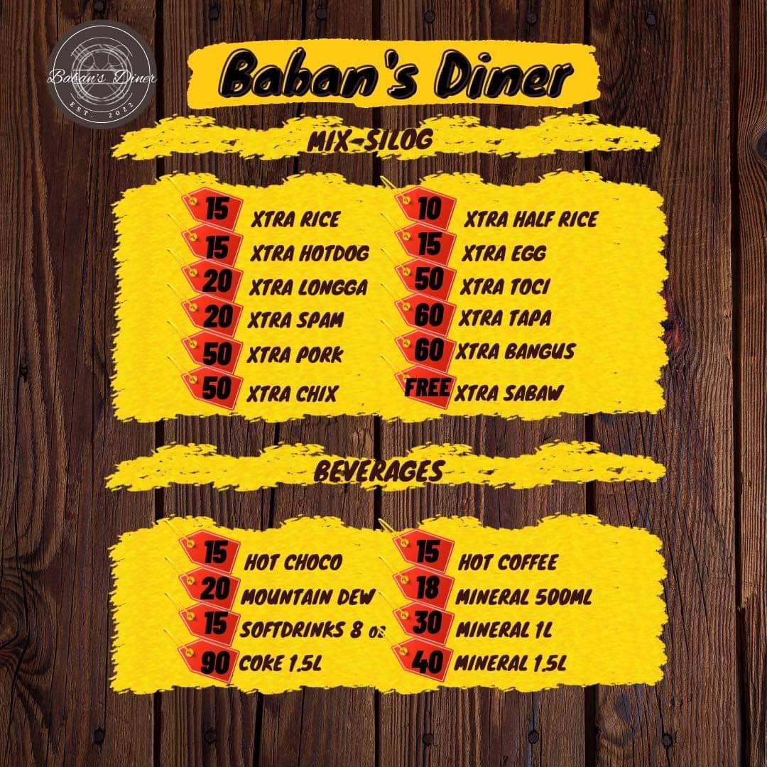 BABAN'S DINER меню